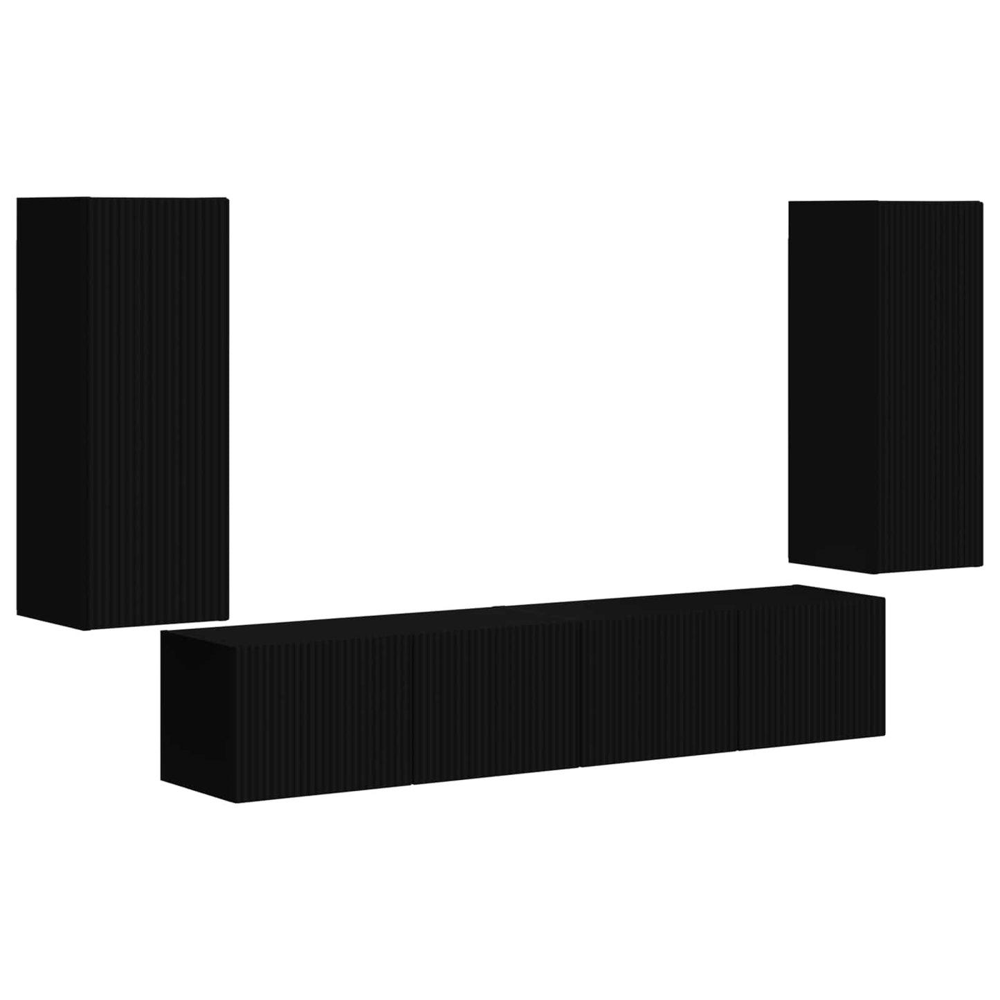 TV Wall Cabinet Set Wall-mounted 4 pcs Black Engineered Wood
