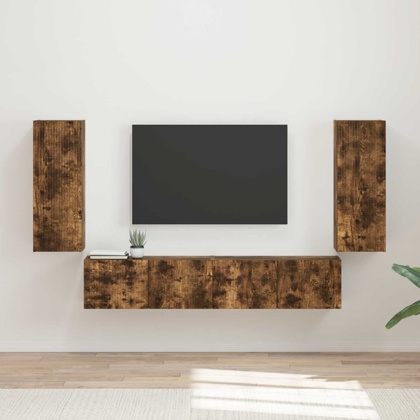 TV Wall Cabinet Set 4 pcs Smoked Oak Engineered Wood