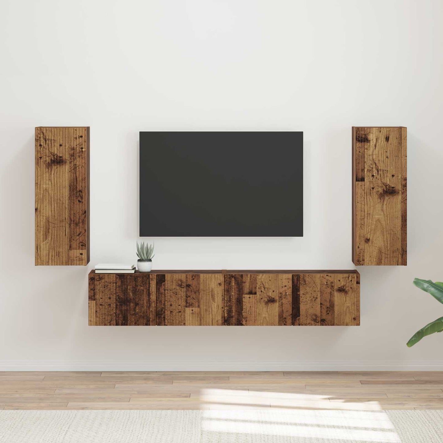 TV Wall Cabinet Set Wall-mounted 4 pcs Old Wood Engineered Wood