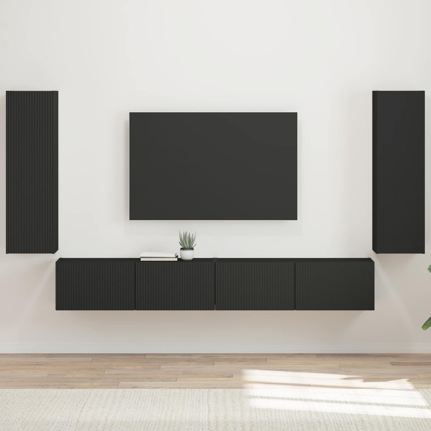 TV Wall Cabinet Set 4 pcs Black Engineered Wood
