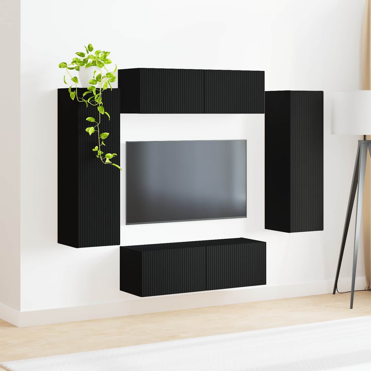 TV Wall Cabinet Set 4 pcs Black Engineered Wood