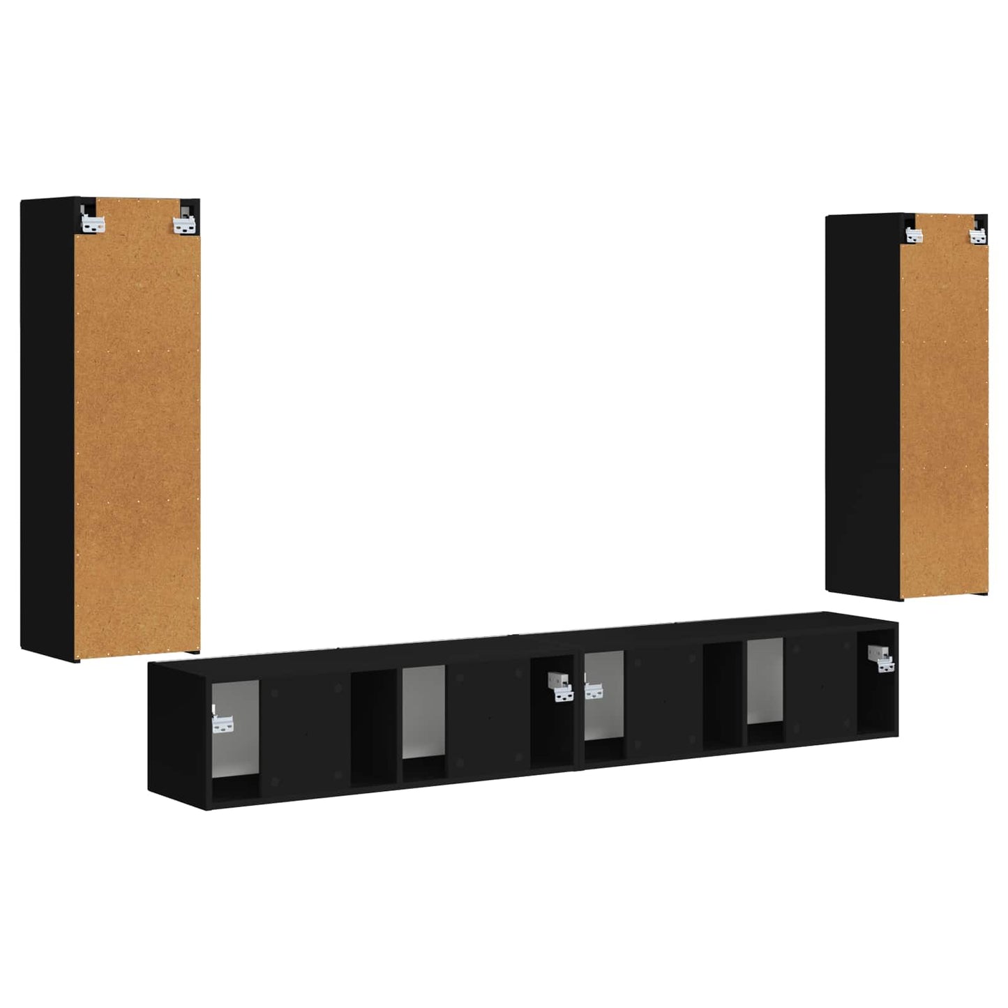TV Wall Cabinet Set 4 pcs Black Engineered Wood