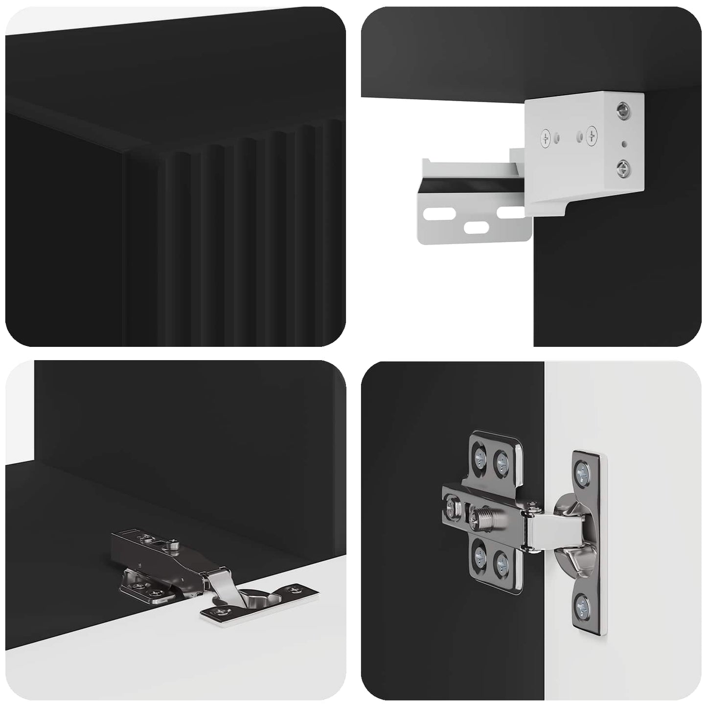 TV Wall Cabinet Set Wall-mounted 4 pcs Black Engineered Wood