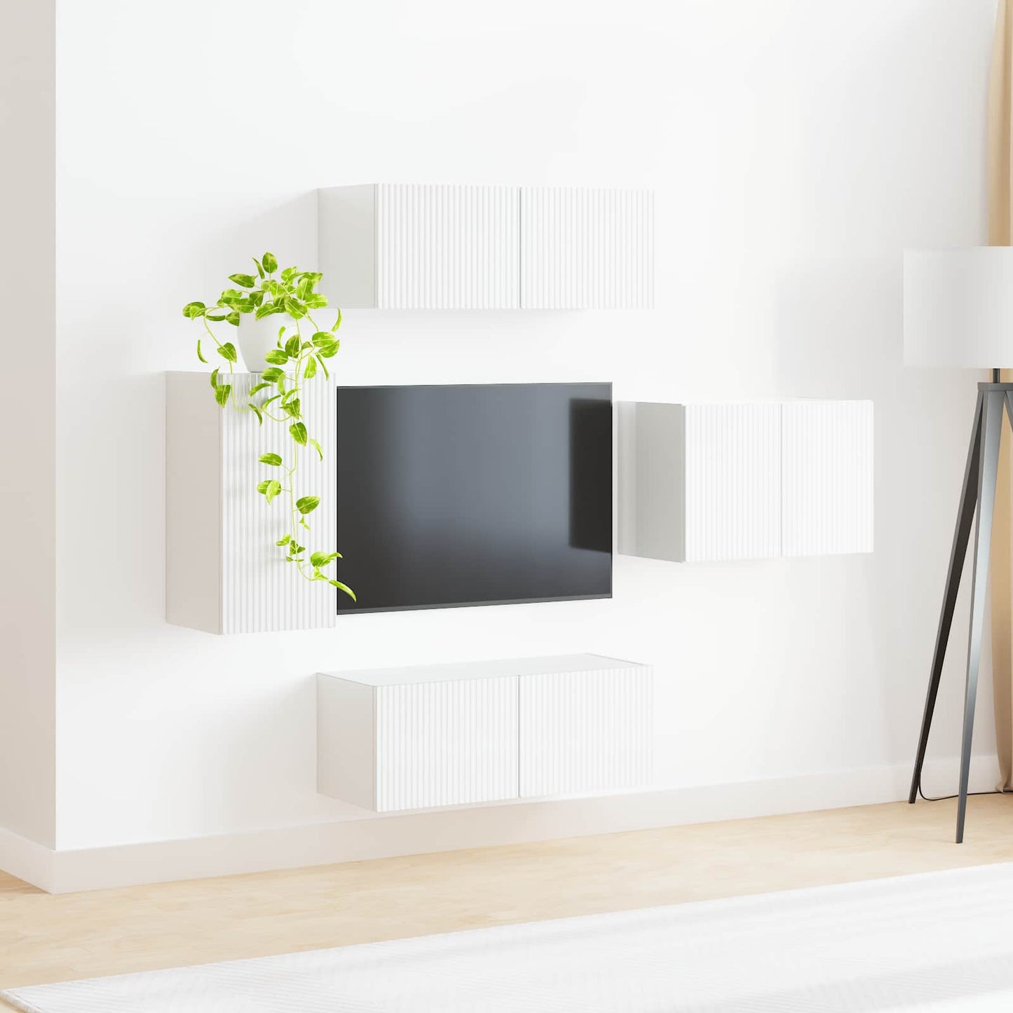 TV Wall Cabinet Set 4 pcs High Gloss White Engineered Wood