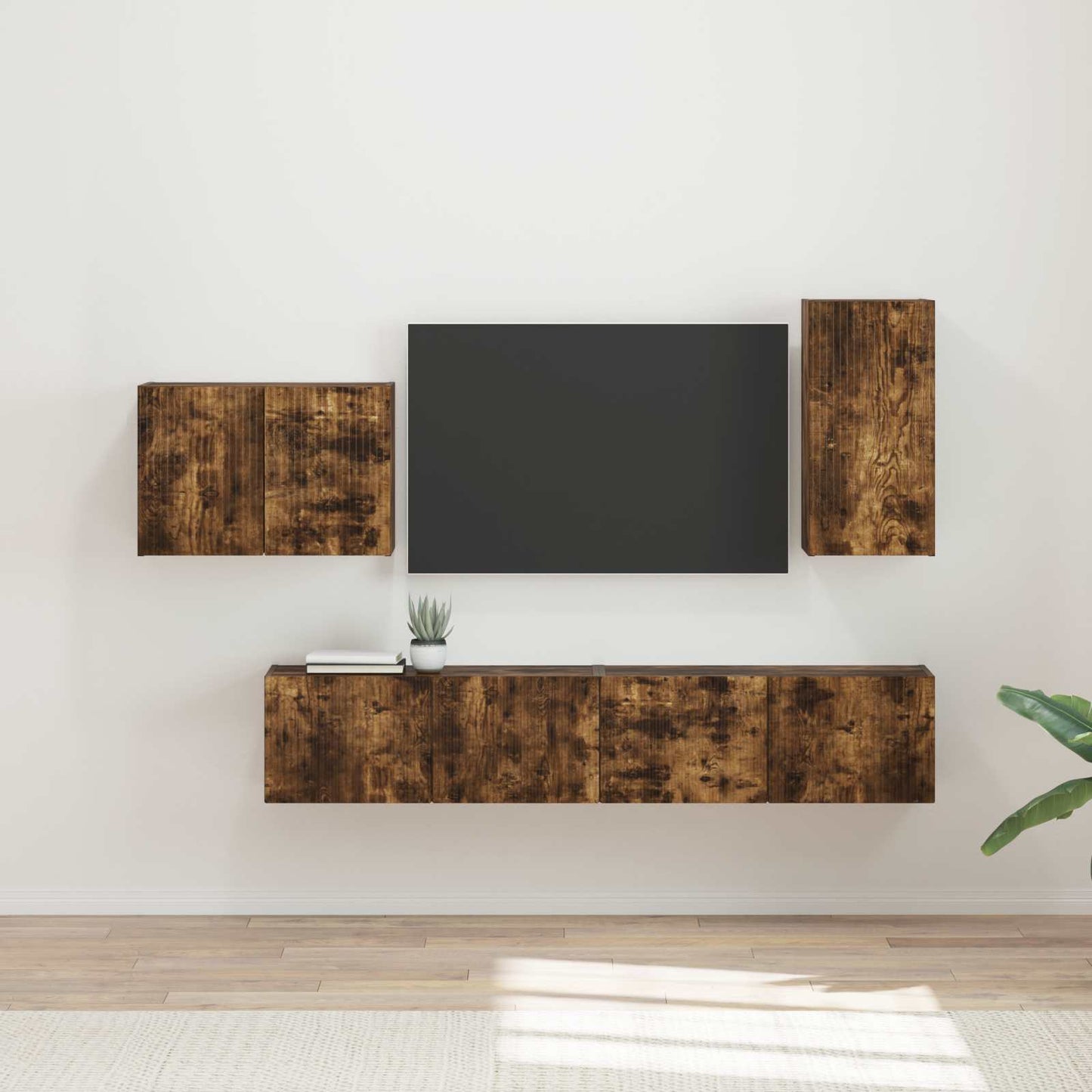 TV Wall Cabinet Set 4 pcs Smoked Oak Engineered Wood