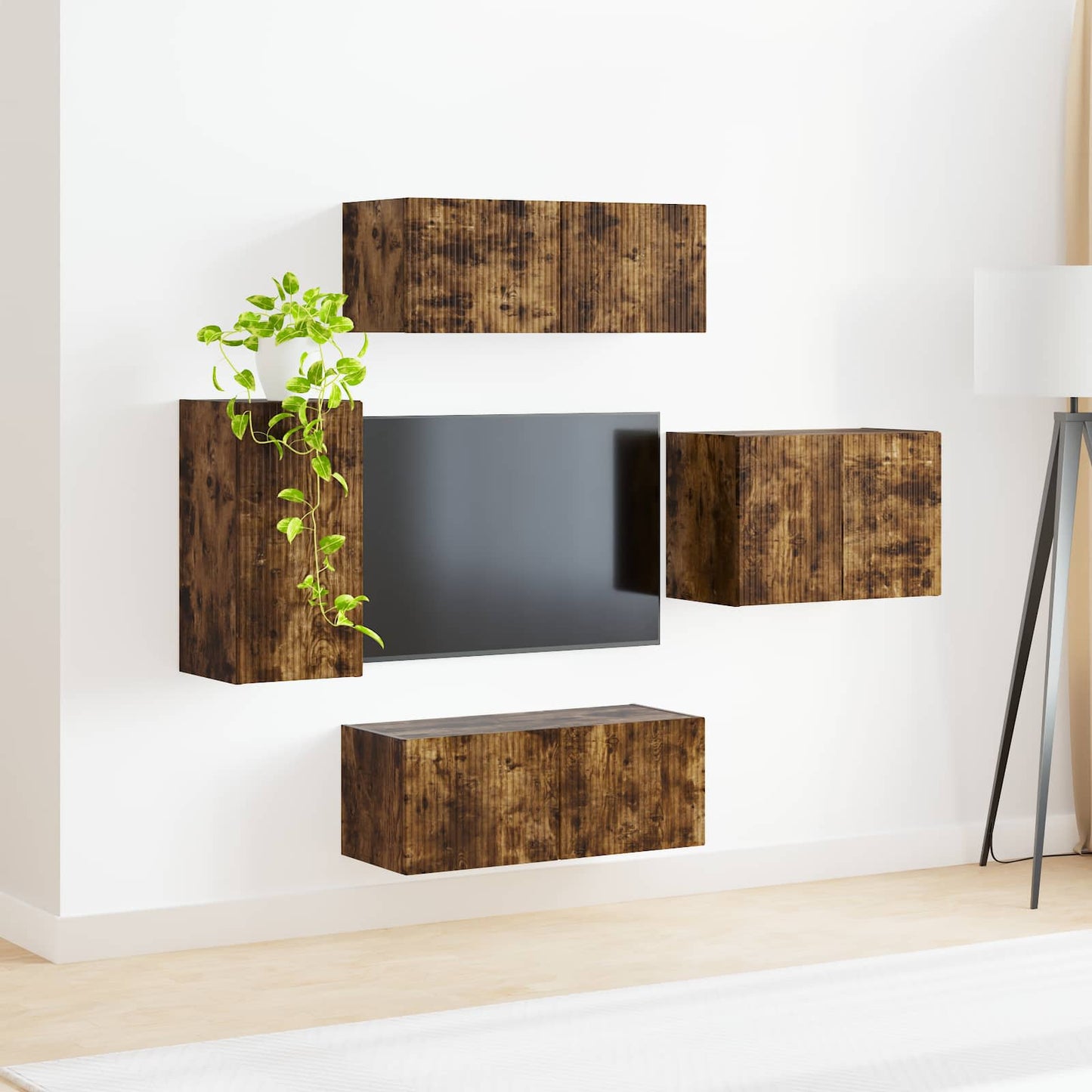 TV Wall Cabinet Set 4 pcs Smoked Oak Engineered Wood