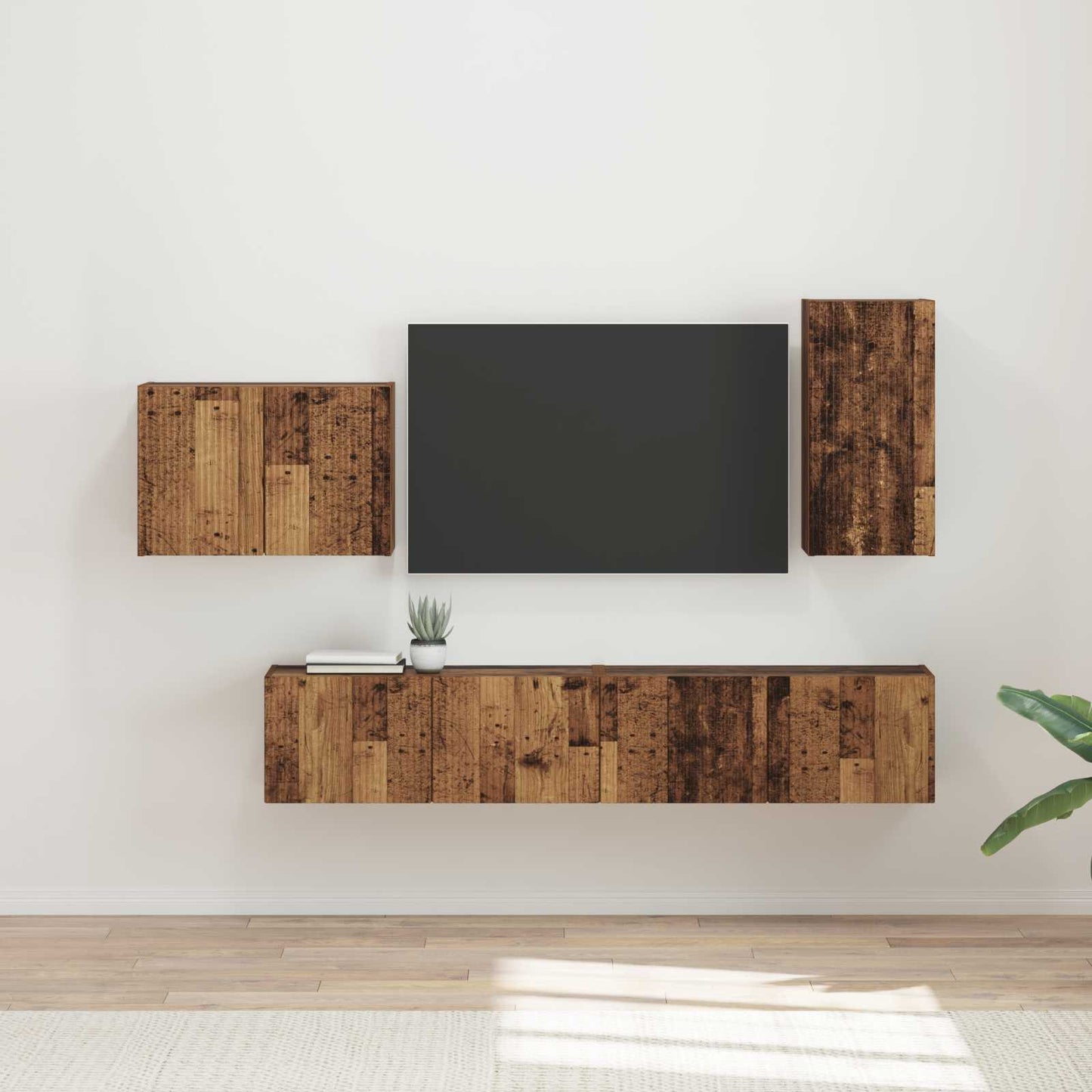 TV Wall Cabinet Set Wall-mounted 4 pcs Old Wood Engineered Wood