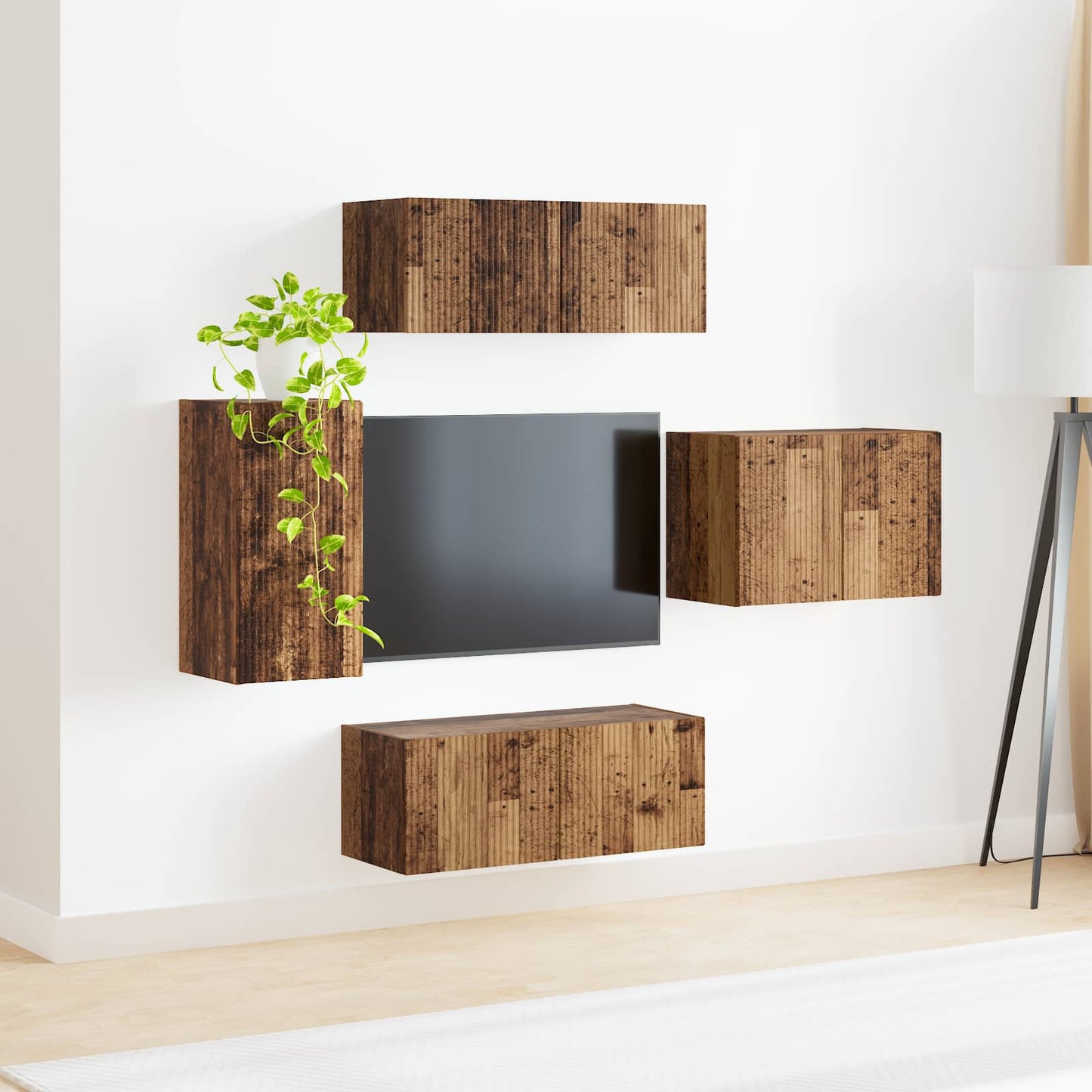 TV Wall Cabinet Set Wall-mounted 4 pcs Old Wood Engineered Wood