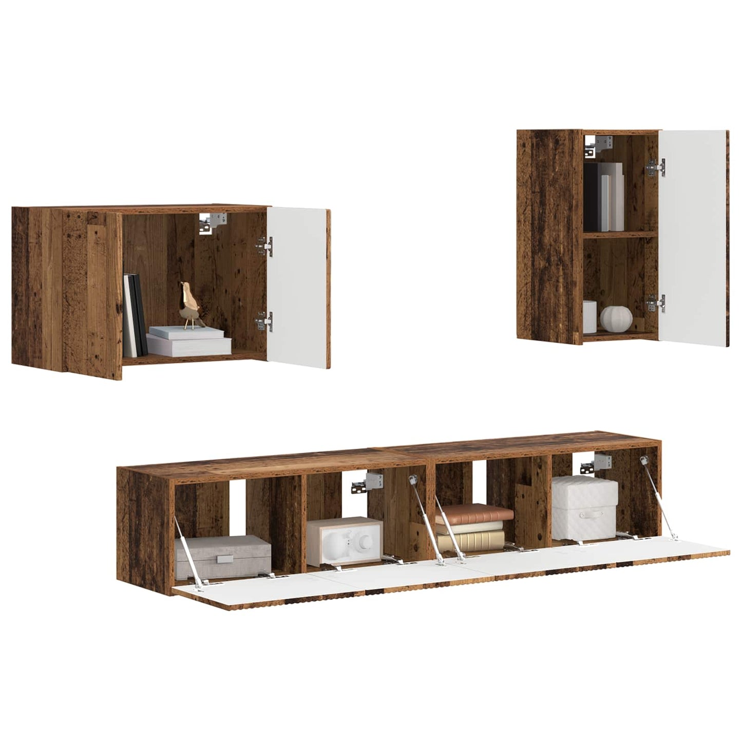 TV Wall Cabinet Set Wall-mounted 4 pcs Old Wood Engineered Wood