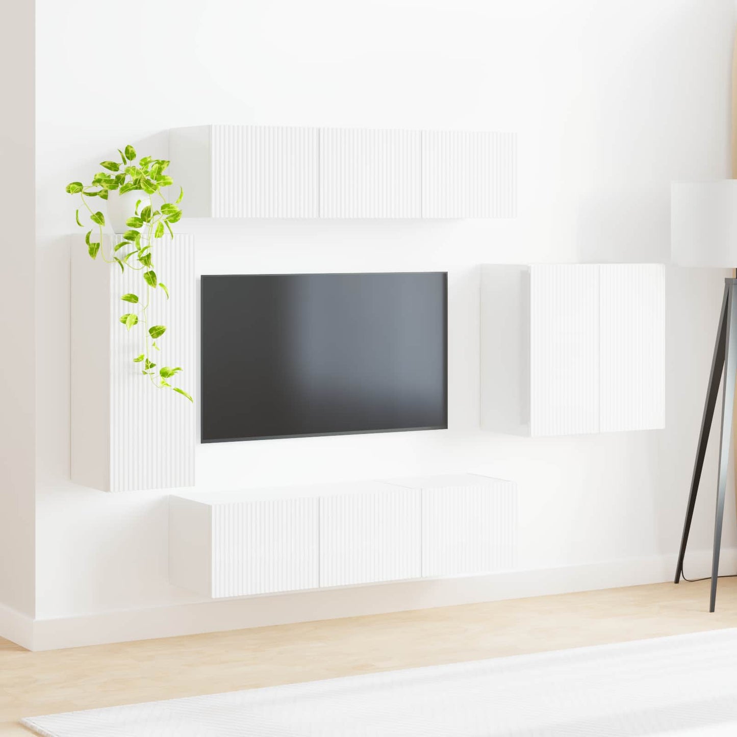 TV Wall Cabinet Set Wall-mounted 6 pcs White
