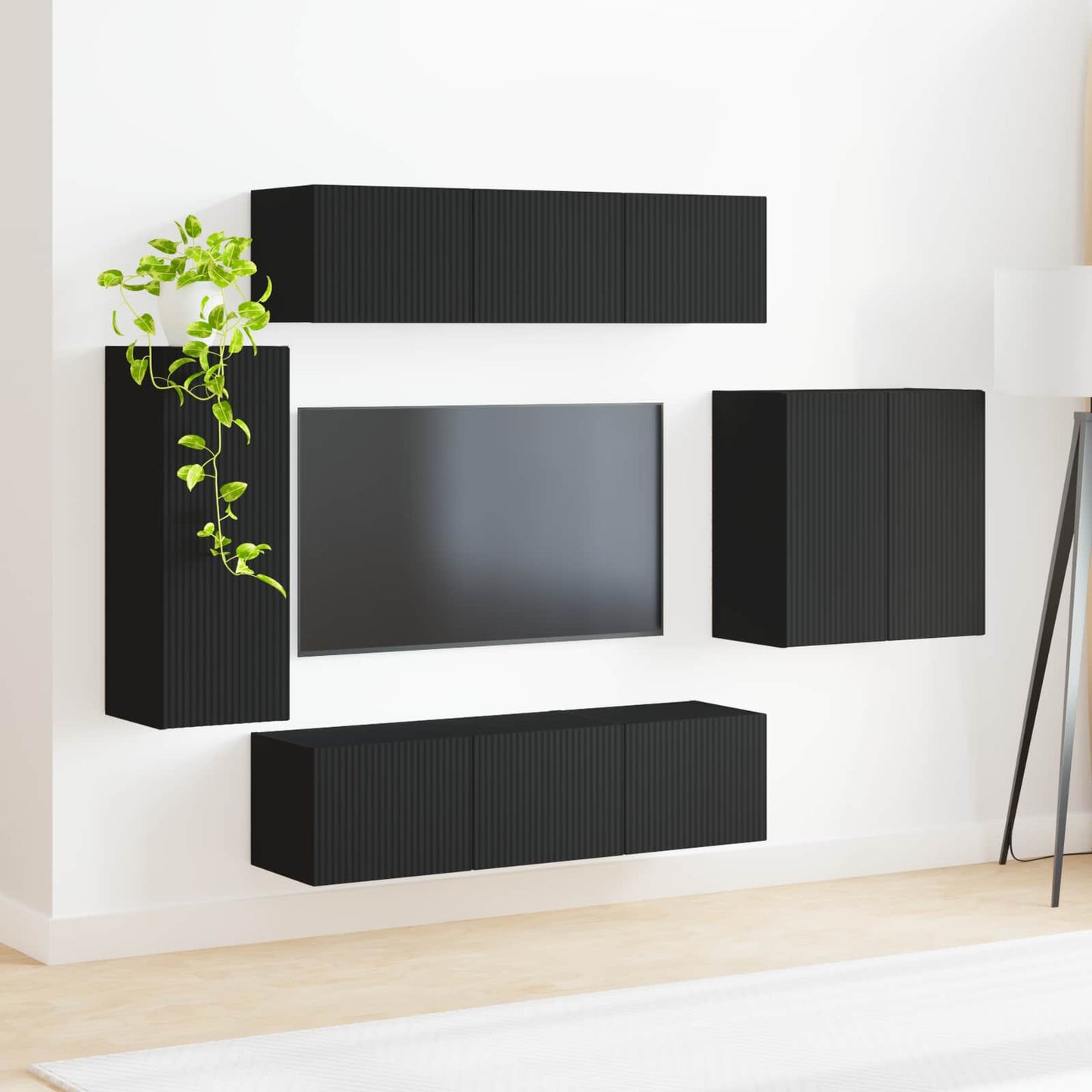 TV Wall Cabinet Set Wall-mounted 6 pcs Black