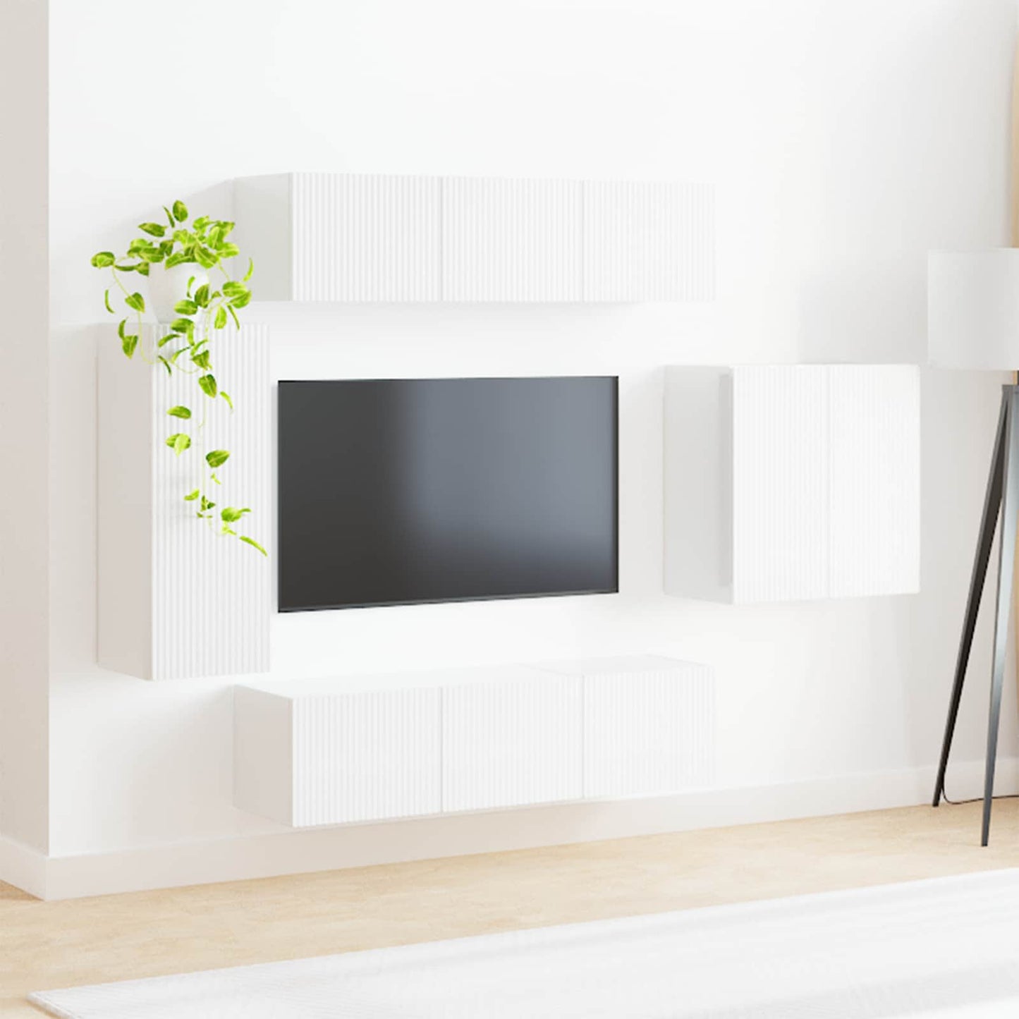 TV Wall Cabinet Set Wall-mounted 6 pcs High Gloss White