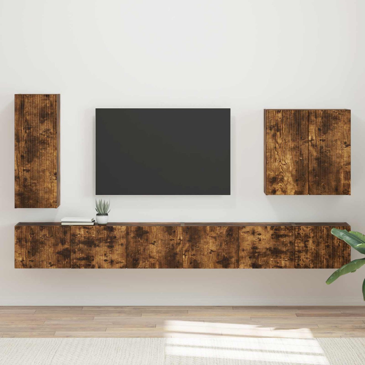 TV Wall Cabinet Set Wall-mounted 6 pcs Smoked Oak