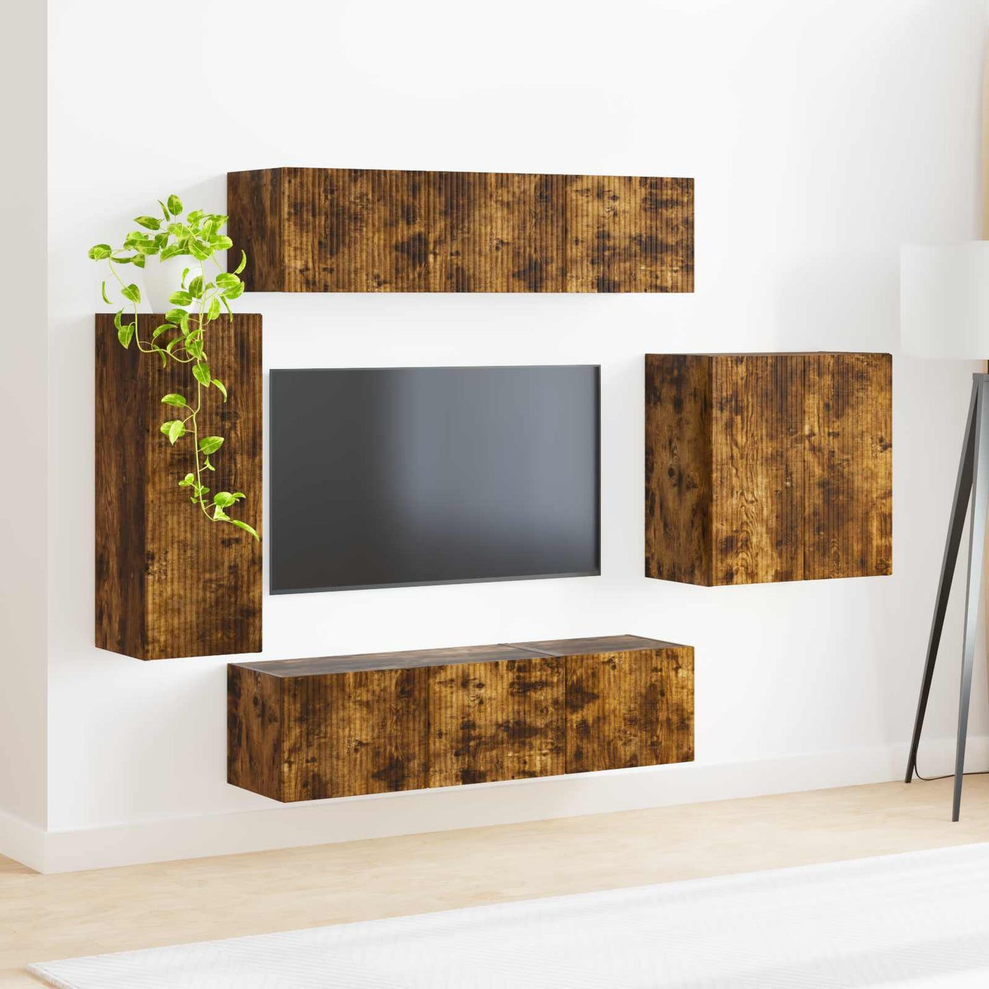 TV Wall Cabinet Set Wall-mounted 6 pcs Smoked Oak