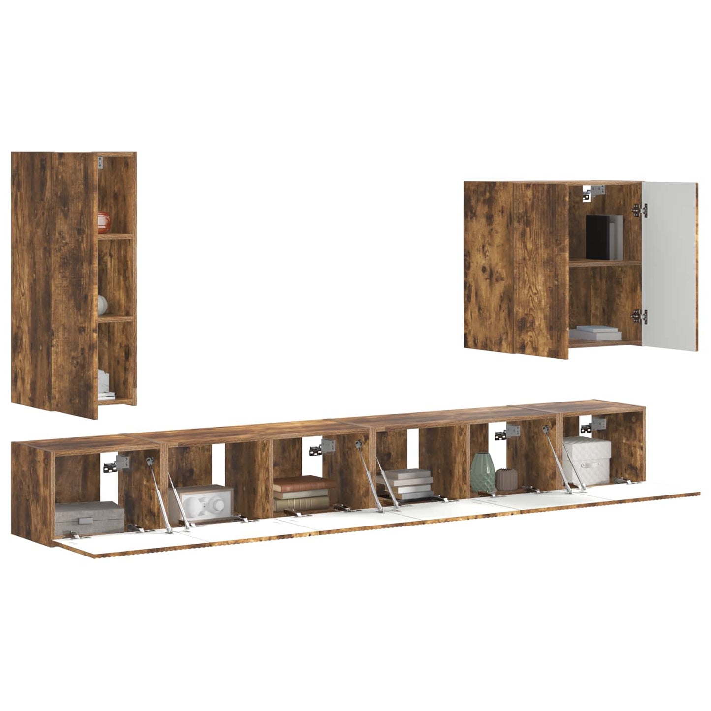 TV Wall Cabinet Set Wall-mounted 6 pcs Smoked Oak