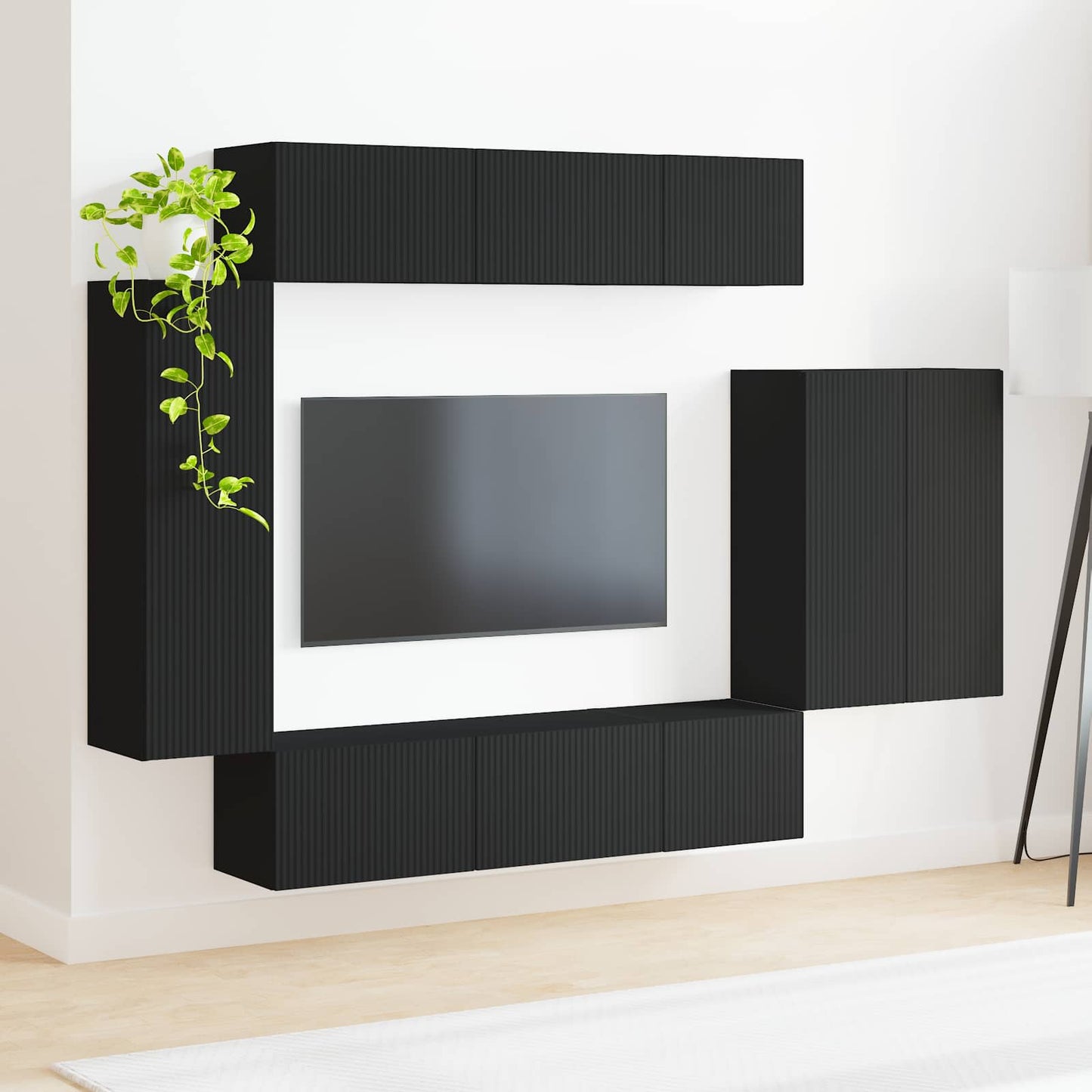 TV Wall Cabinet Set 6 pcs Black