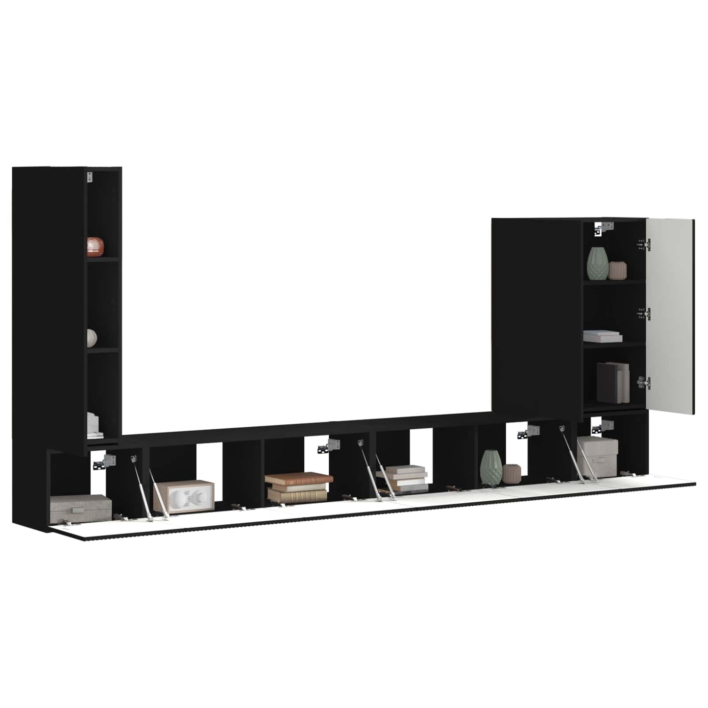 TV Wall Cabinet Set 6 pcs Black