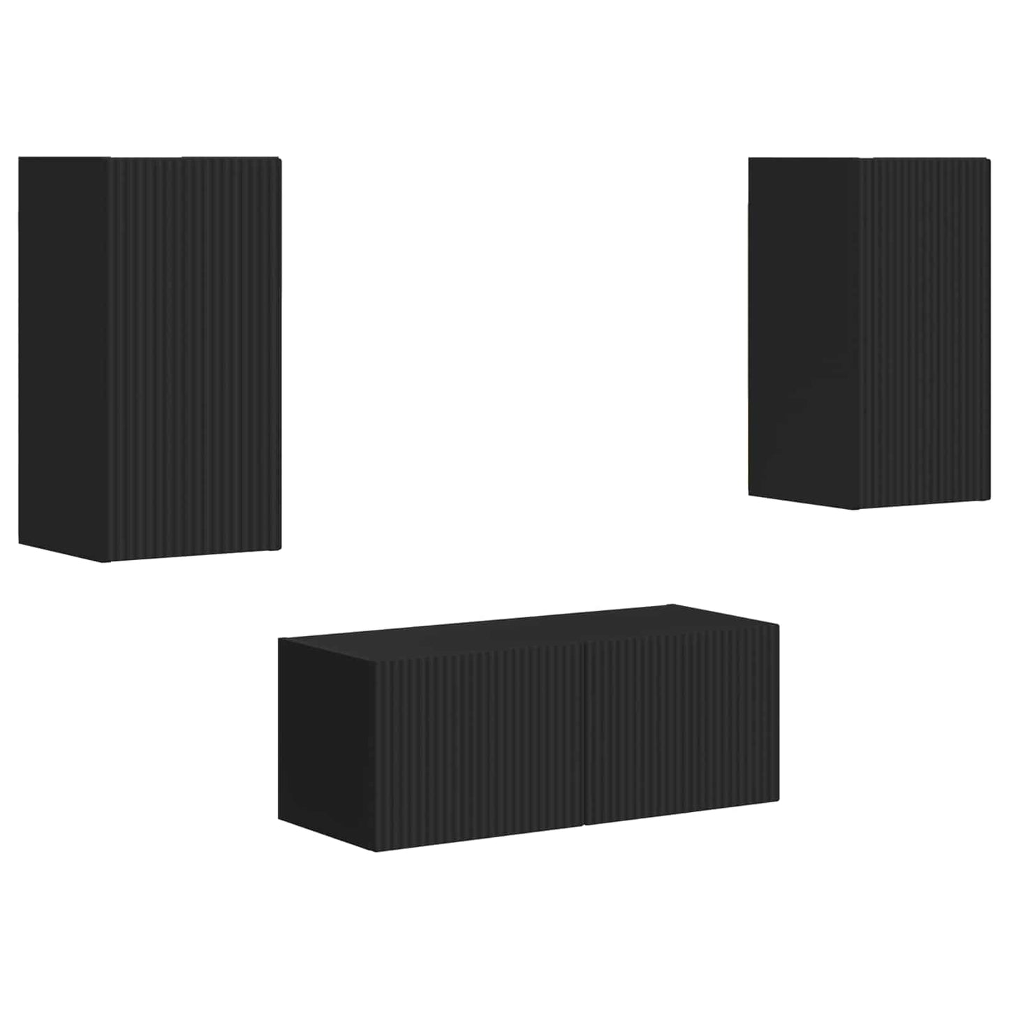 TV Cabinet Set Wall-mounted 2 pcs Black Engineered Wood