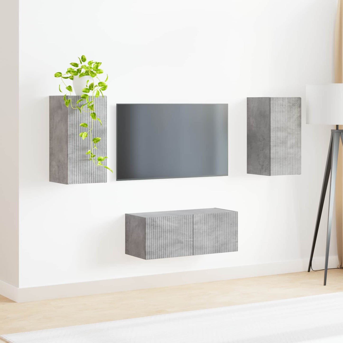 TV Cabinet Set Wall-mounted 2 pcs Concrete Grey Engineered Wood
