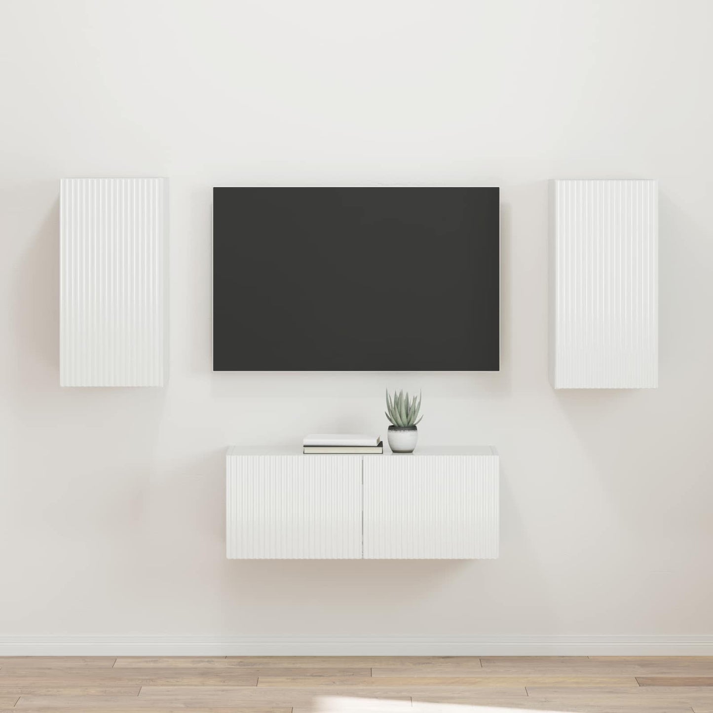 TV Cabinet Set 2 pcs High Gloss White Engineered Wood