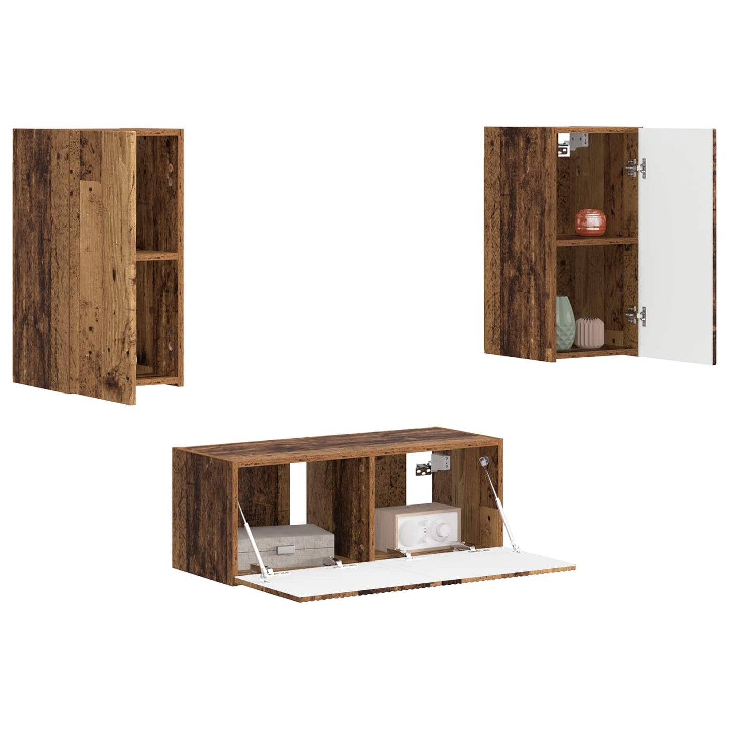 TV Cabinet Set Wall-mounted 2 pcs Old Wood Engineered Wood