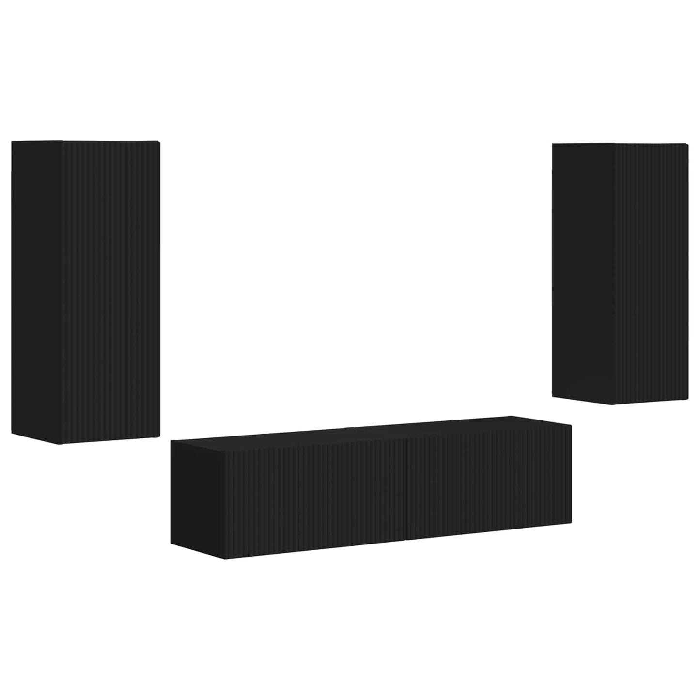 TV Cabinet Set Wall-mounted 2 pcs Black Engineered Wood