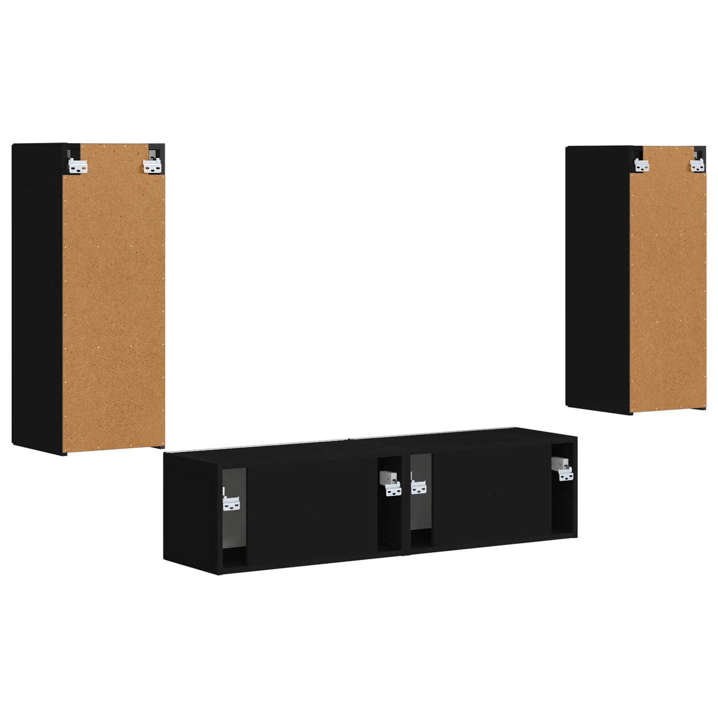 TV Cabinet Set Wall-mounted 2 pcs Black Engineered Wood