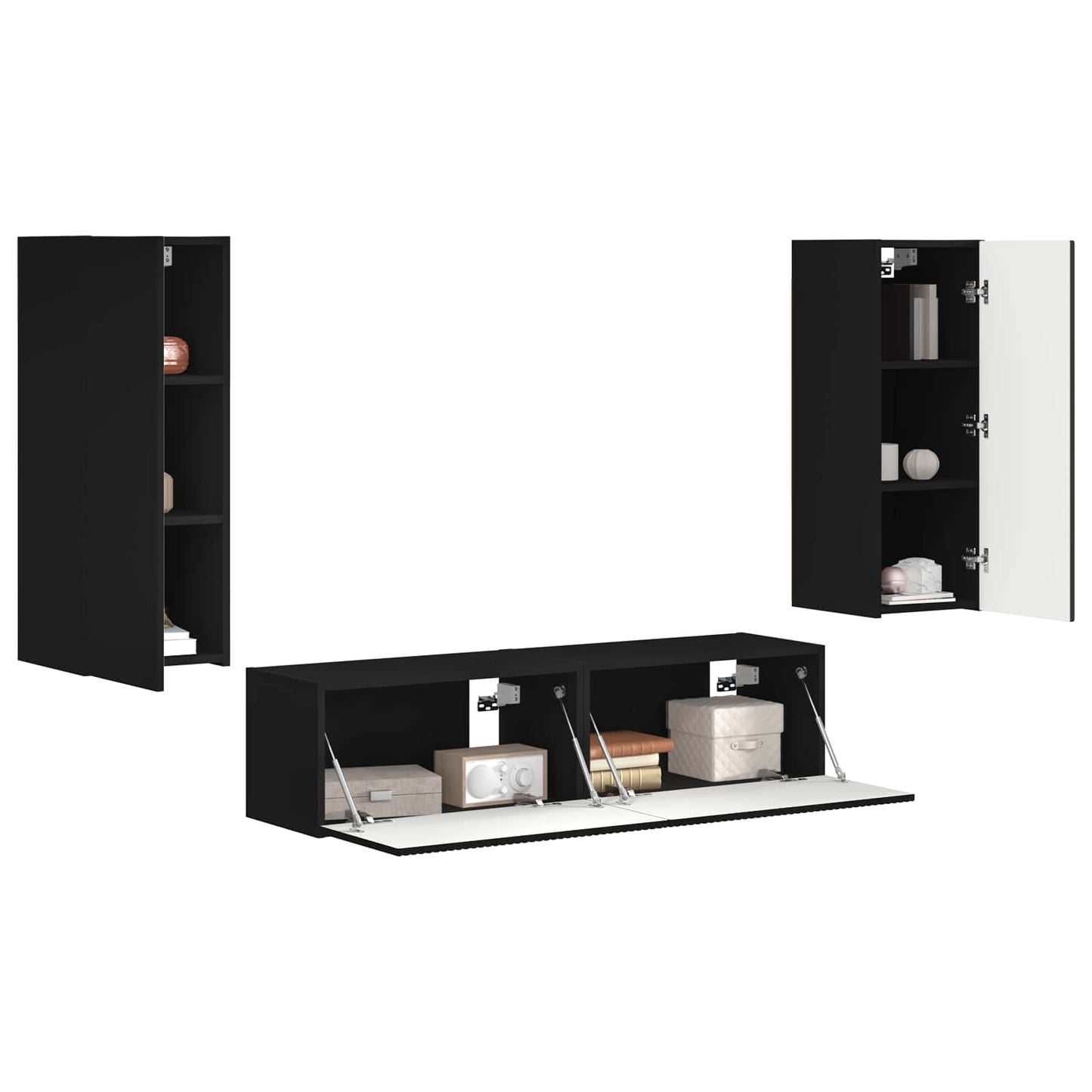 TV Cabinet Set Wall-mounted 2 pcs Black Engineered Wood