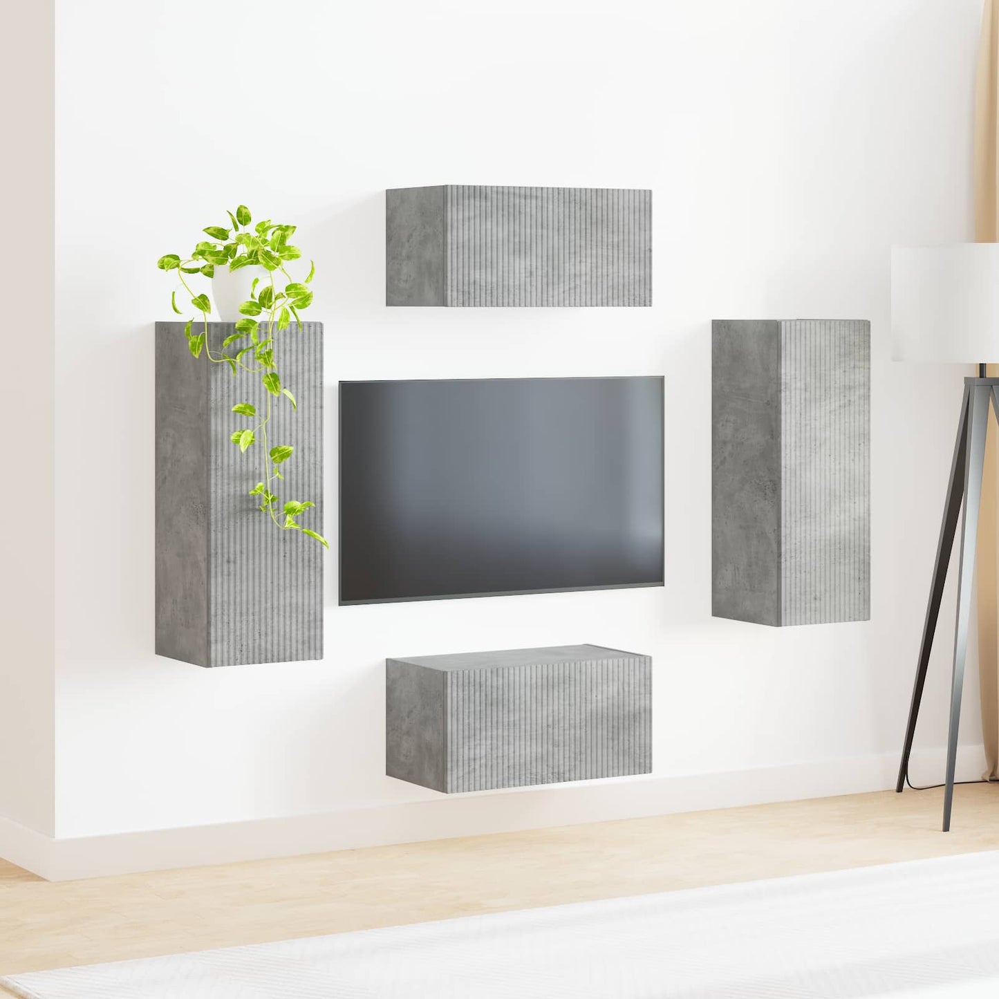 TV Cabinet Set Wall-mounted 2 pcs Concrete Grey Engineered Wood