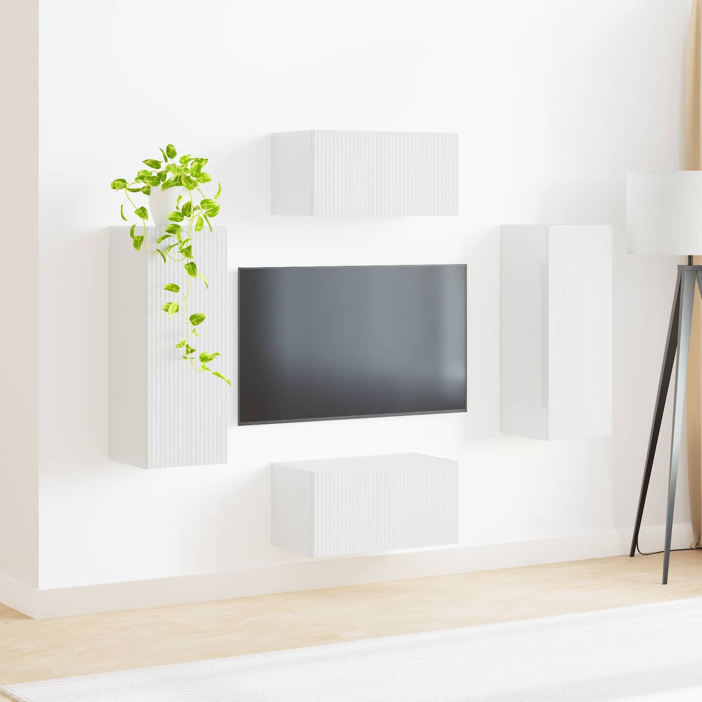 TV Cabinet Set 2 pcs High Gloss White Engineered Wood
