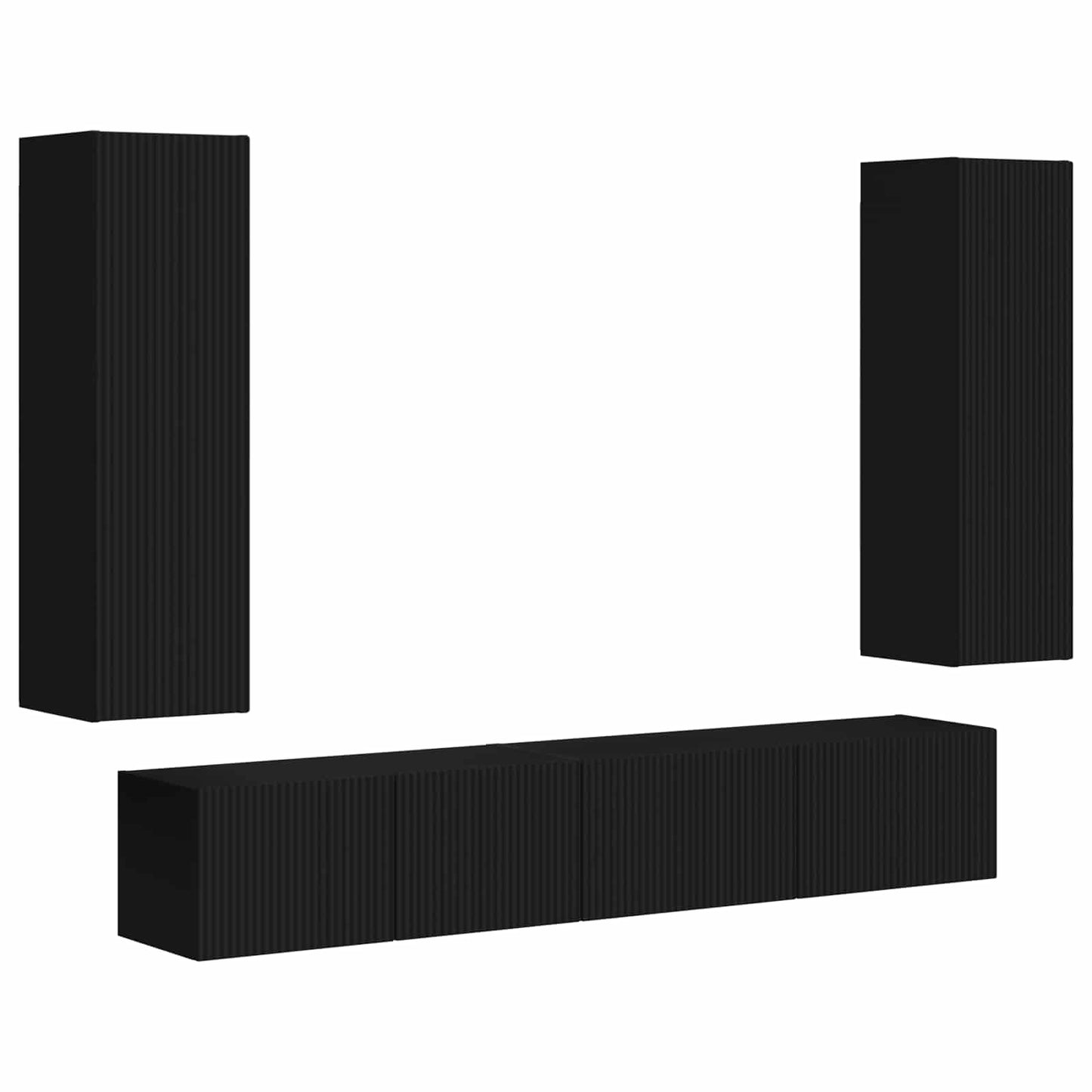 TV Cabinet Set Wall-mounted 3 pcs Black Engineered Wood