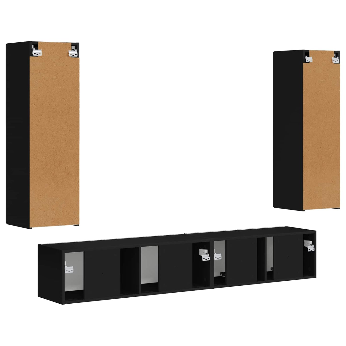 TV Cabinet Set Wall-mounted 3 pcs Black Engineered Wood