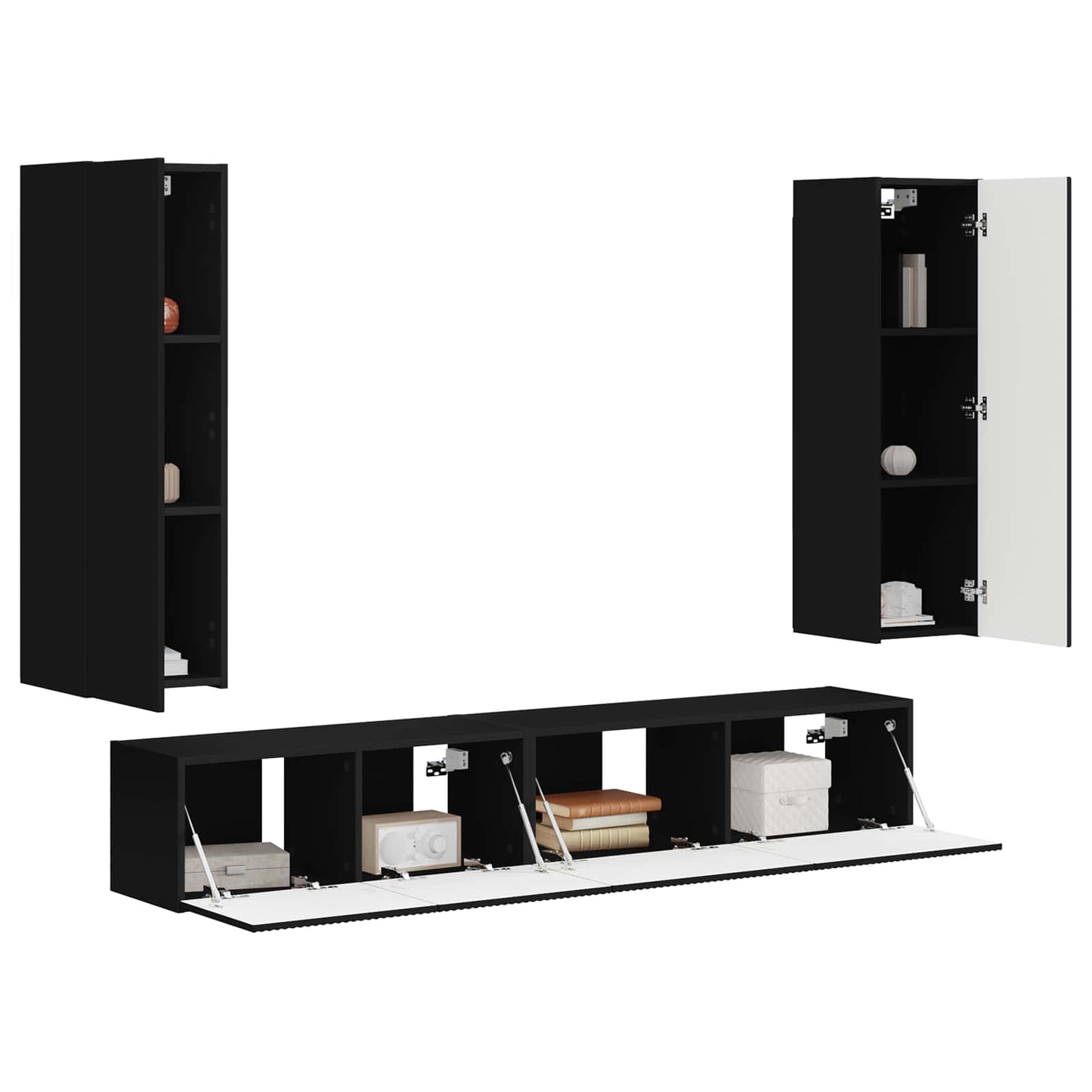 TV Cabinet Set Wall-mounted 3 pcs Black Engineered Wood