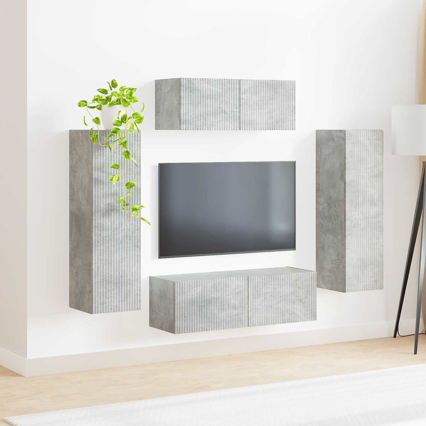 TV Cabinet Set Wall-mounted 3 pcs Concrete Grey Engineered Wood