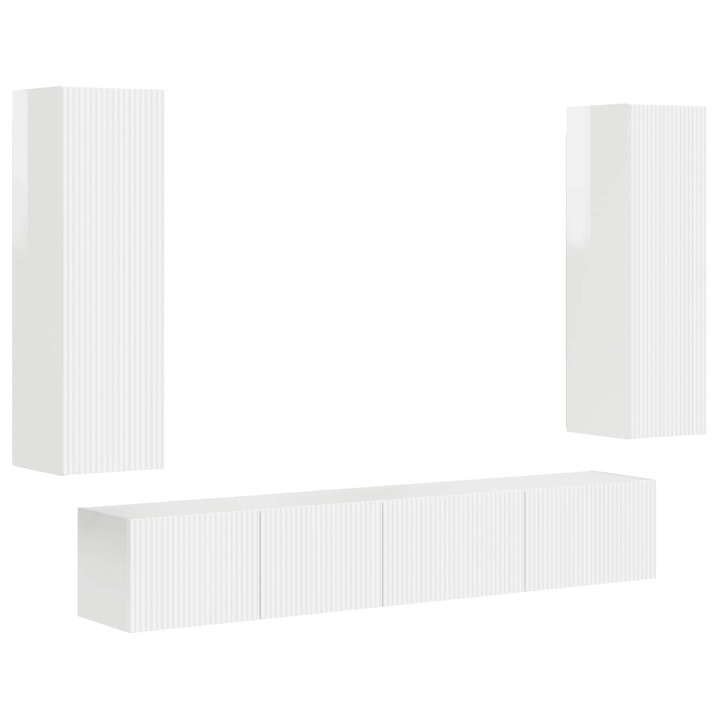 TV Cabinet Set 3 pcs High Gloss White Engineered Wood