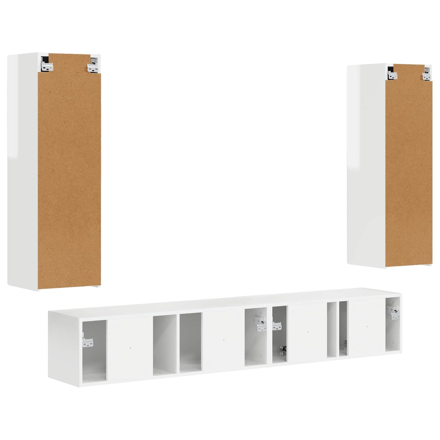TV Cabinet Set 3 pcs High Gloss White Engineered Wood
