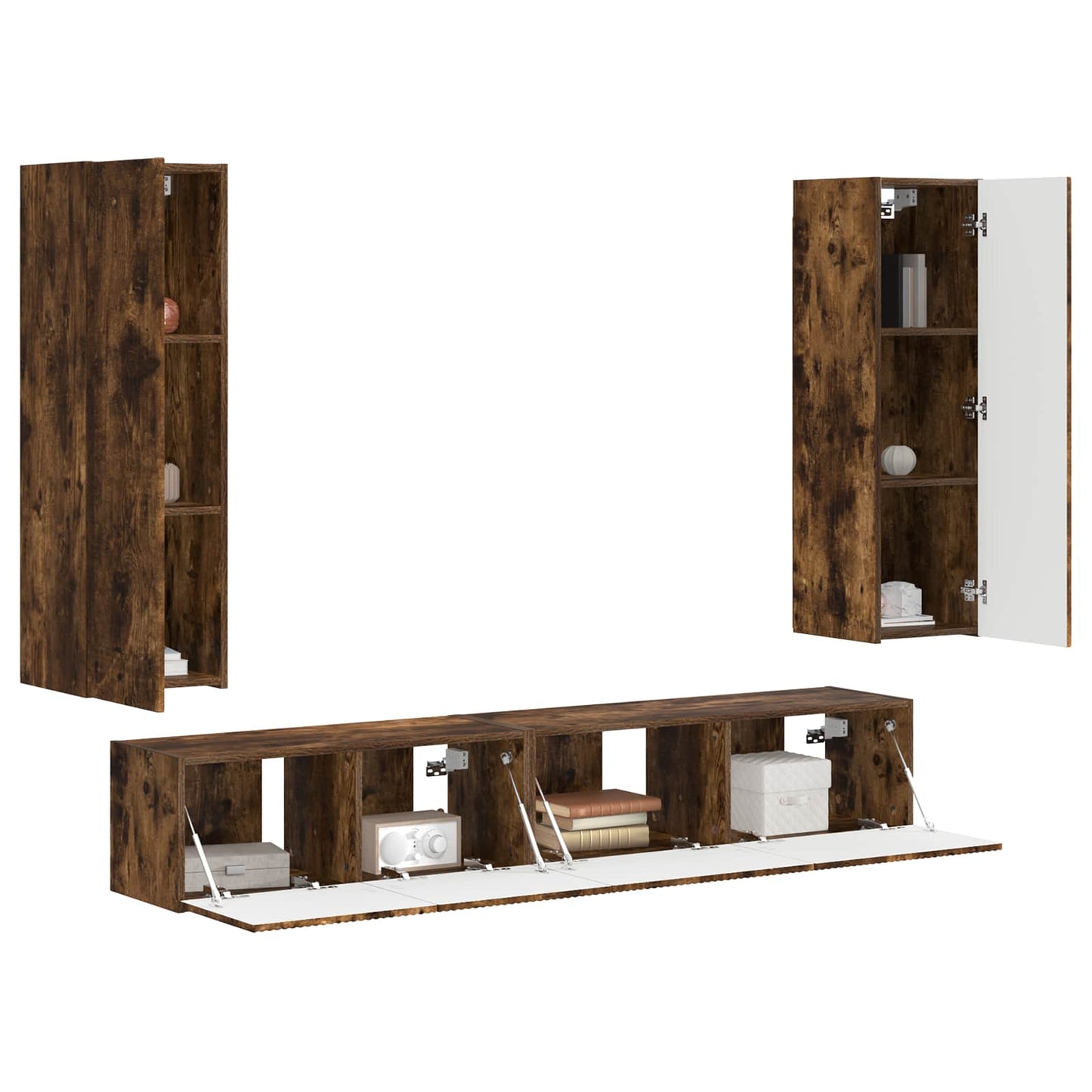 TV Cabinet Set Wall-mounted 3 pcs Smoked Oak Engineered Wood