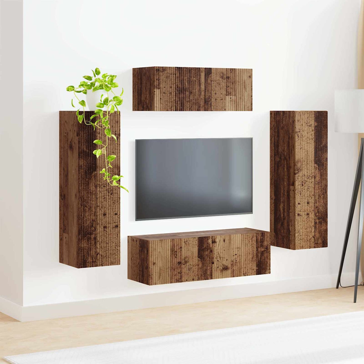 TV Cabinet Set Wall-mounted 3 pcs Old Wood Engineered Wood