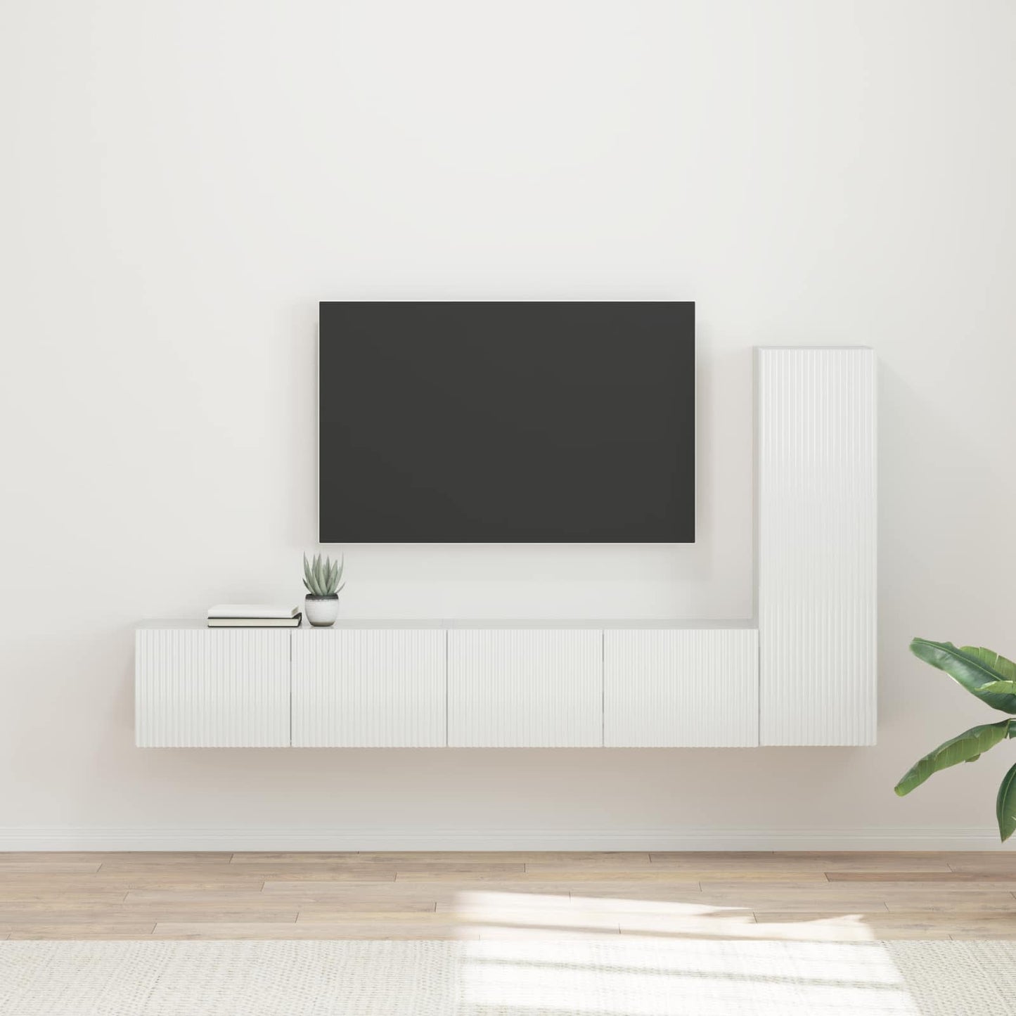 TV Cabinet Set 3 pcs High Gloss White Engineered Wood