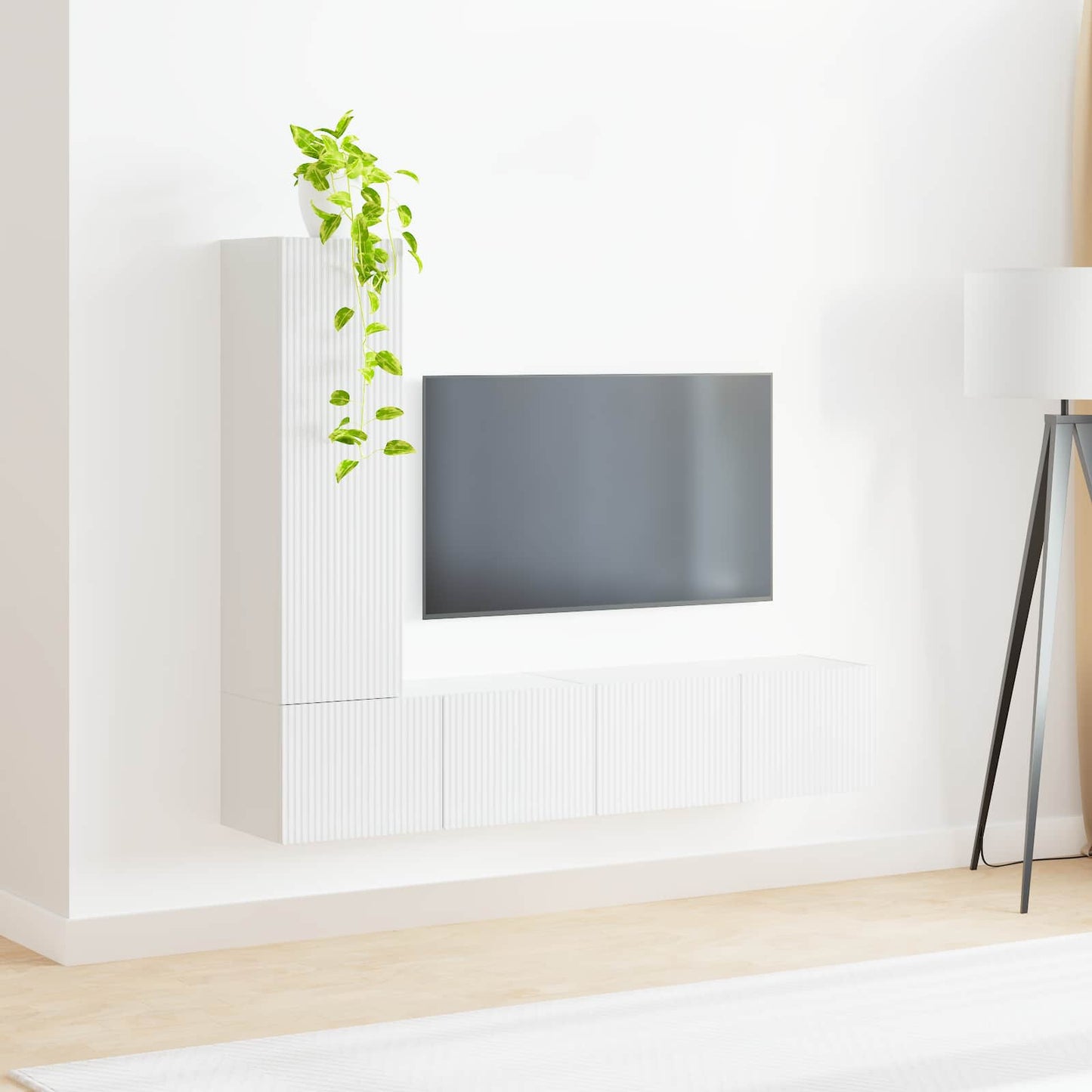 TV Cabinet Set 3 pcs High Gloss White Engineered Wood
