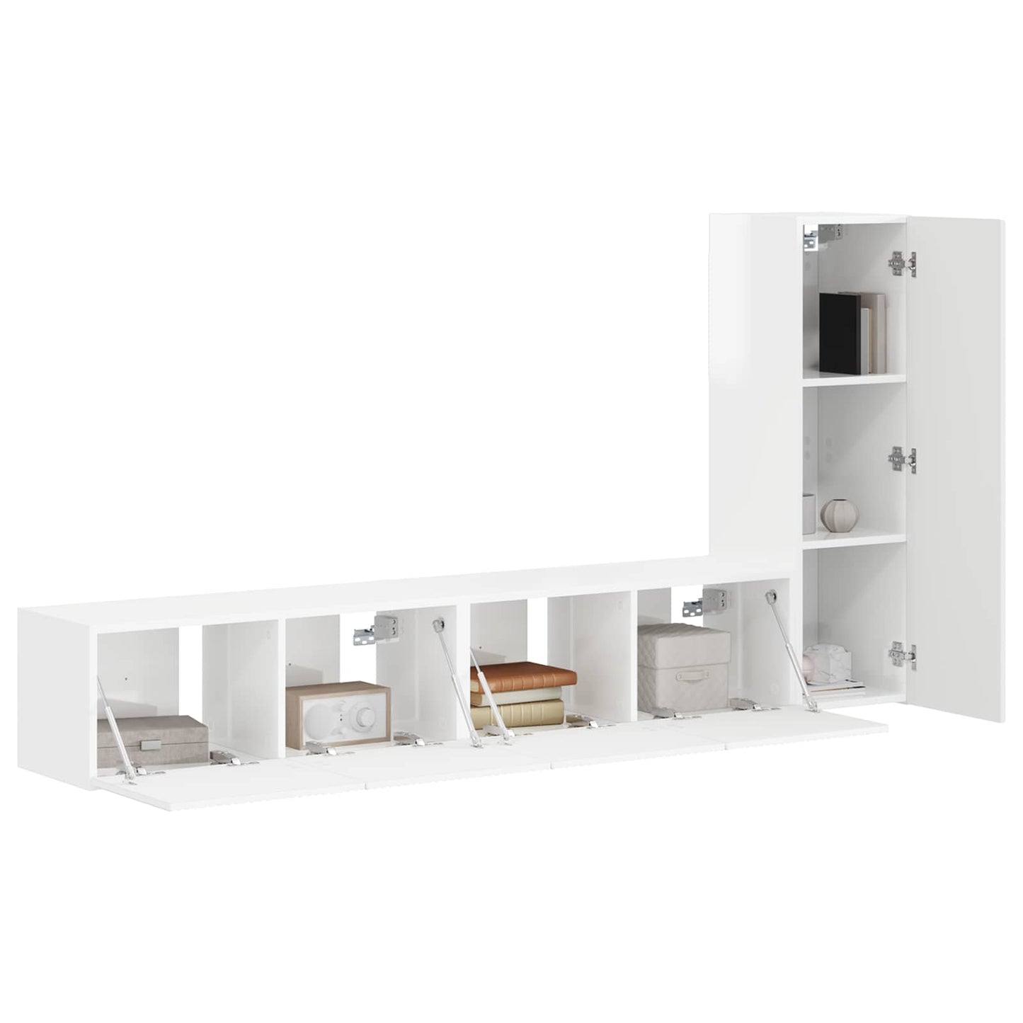 TV Cabinet Set 3 pcs High Gloss White Engineered Wood