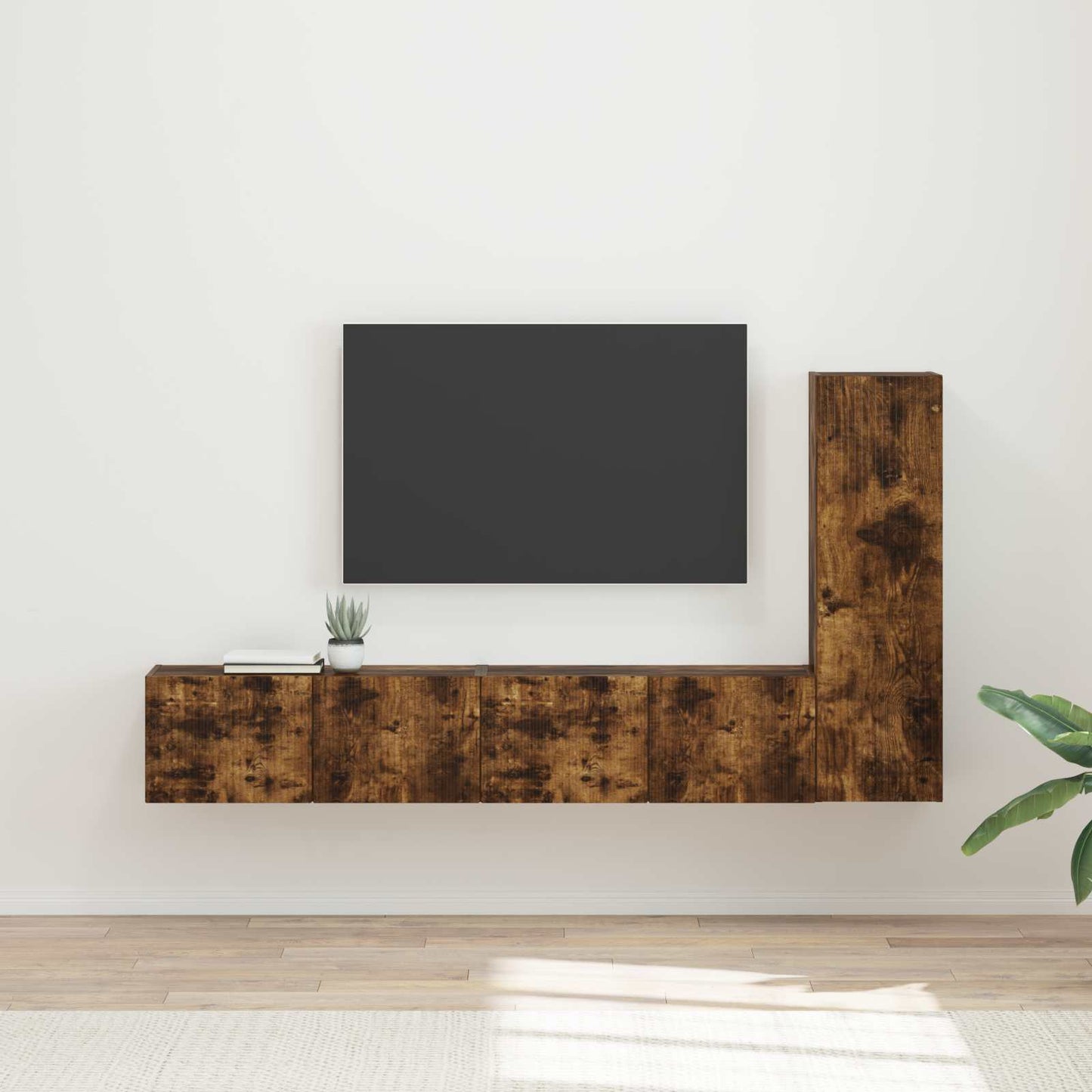 TV Cabinet Set Wall-mounted 3 pcs Smoked Oak Engineered Wood