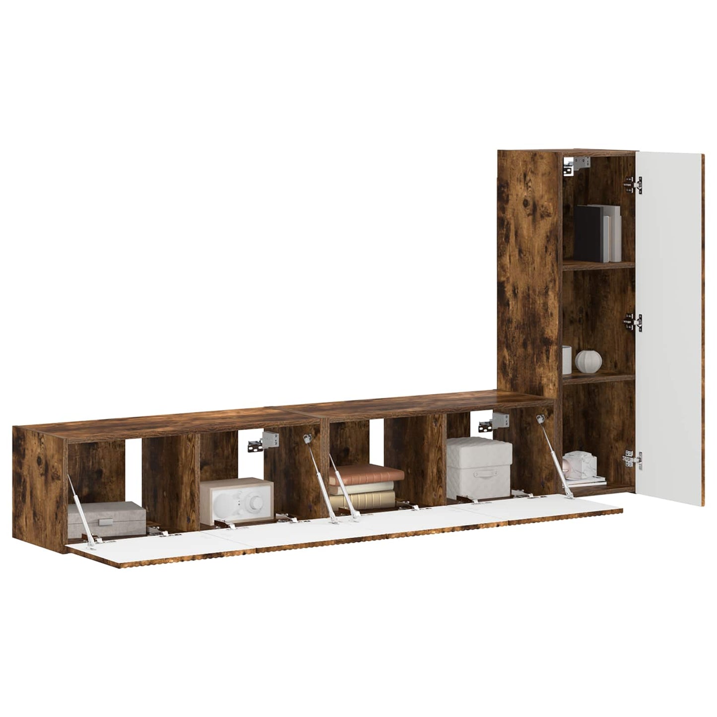 TV Cabinet Set Wall-mounted 3 pcs Smoked Oak Engineered Wood