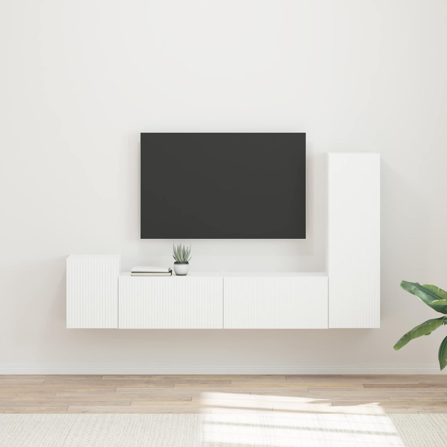 TV Cabinet Set Wall-mounted 4 pcs White Engineered Wood