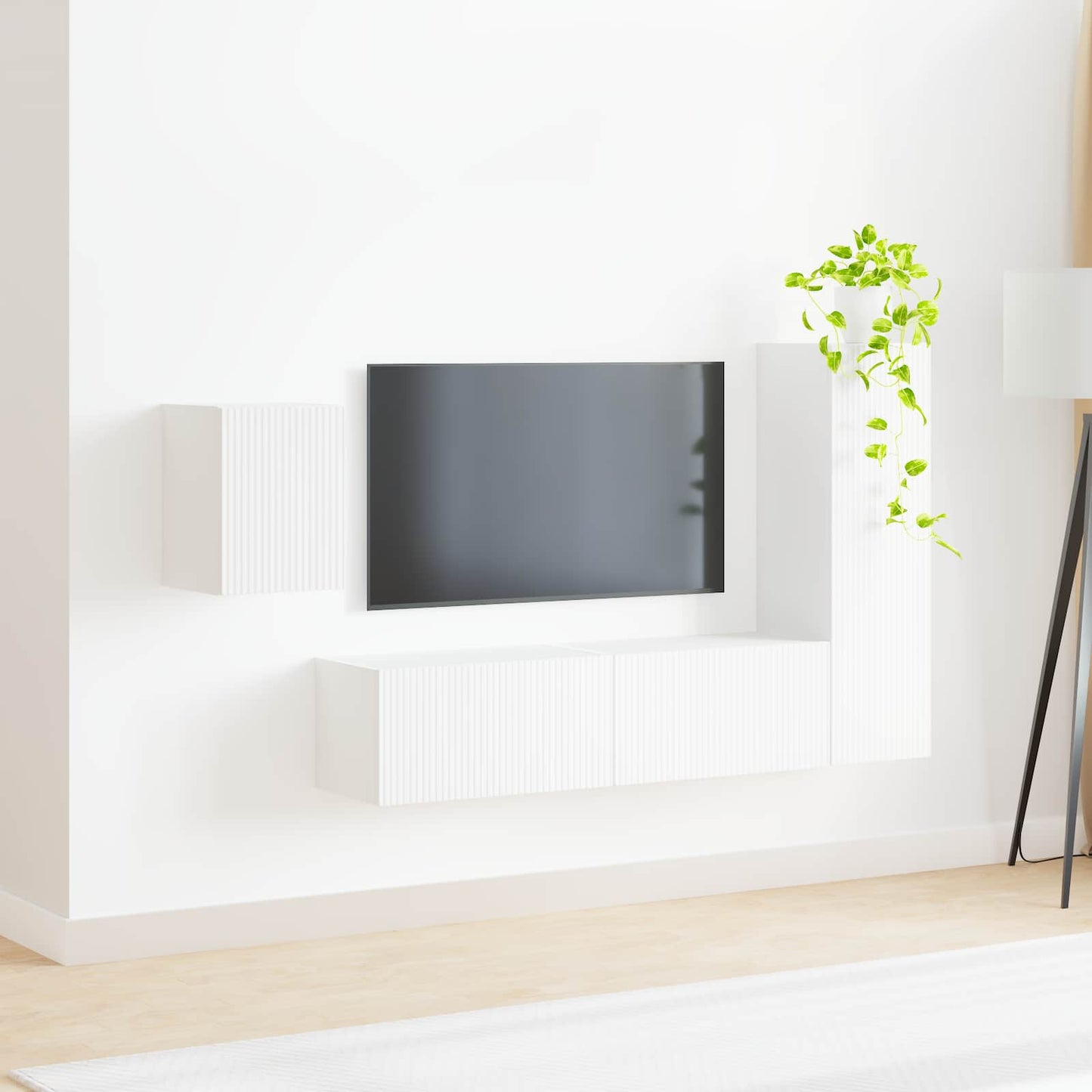TV Cabinet Set Wall-mounted 4 pcs White Engineered Wood
