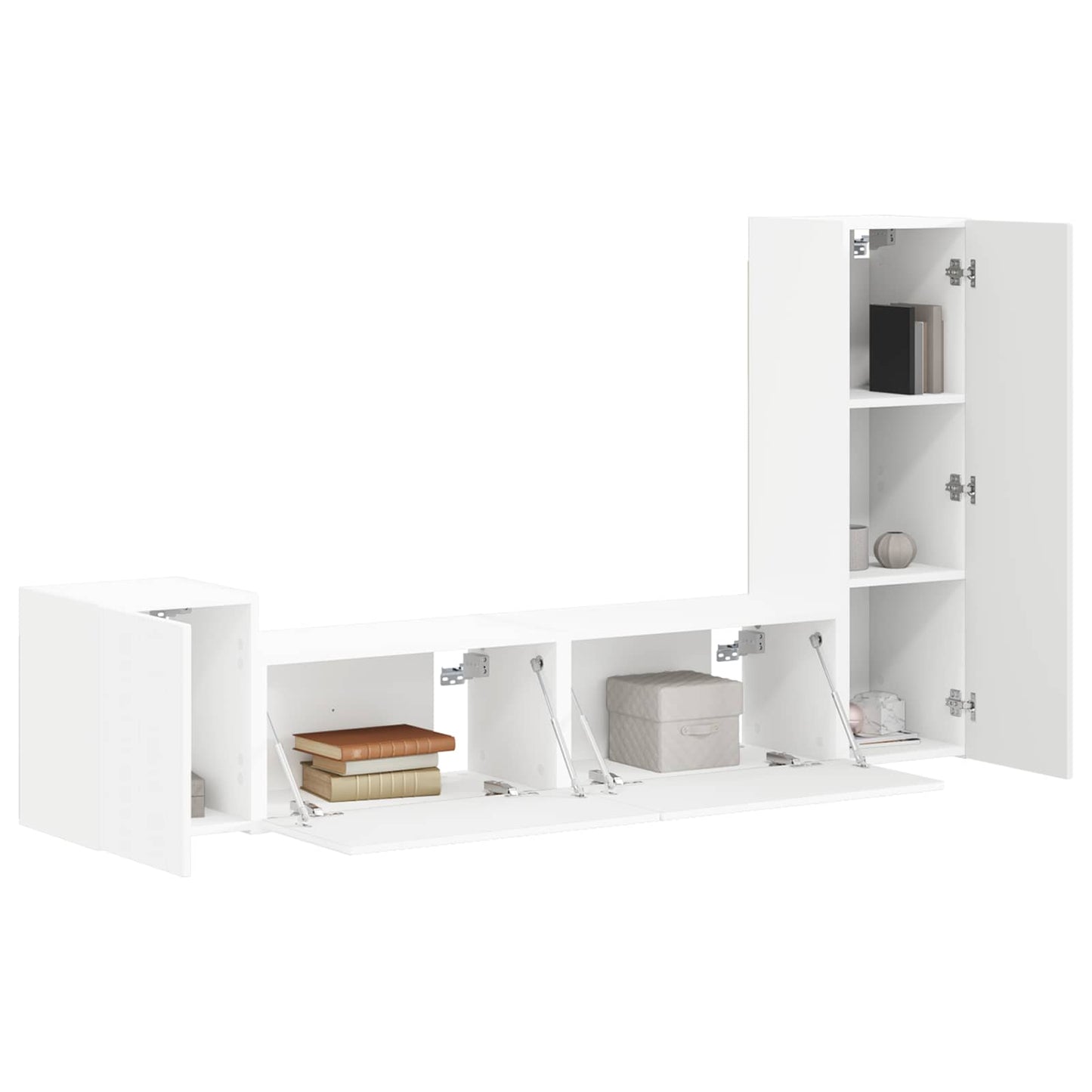 TV Cabinet Set Wall-mounted 4 pcs White Engineered Wood