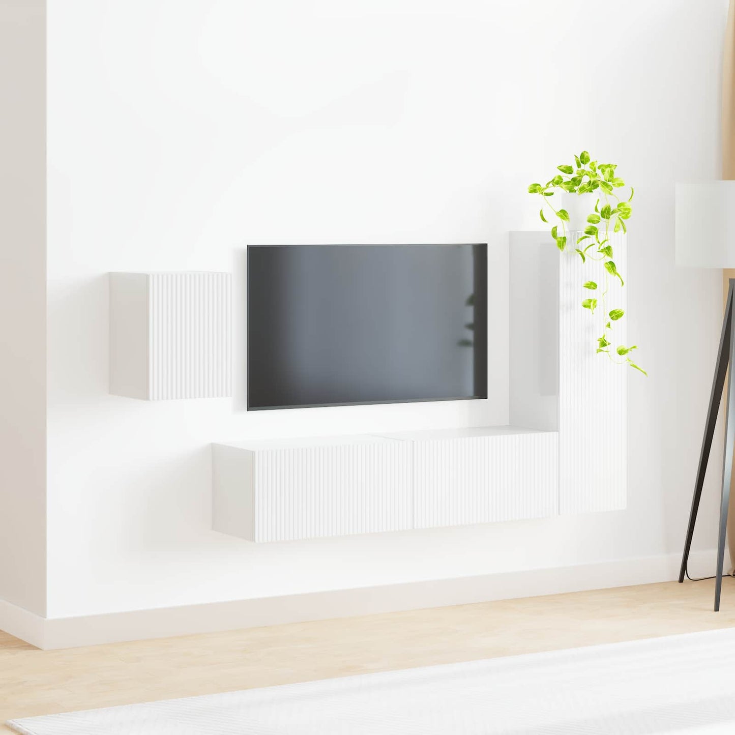 TV Cabinet Set 4 pcs High Gloss White Engineered Wood