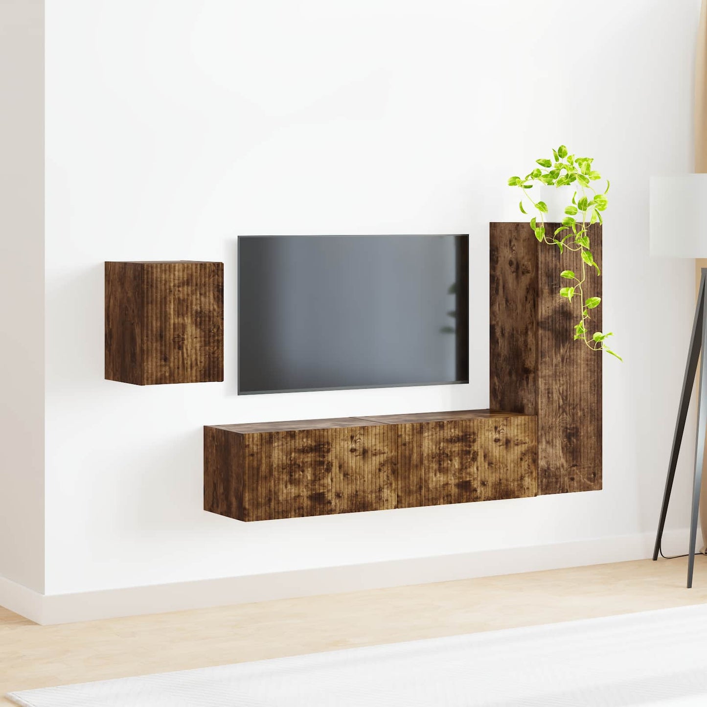 TV Cabinet Set Wall-mounted 4 pcs Smoked Oak Engineered Wood