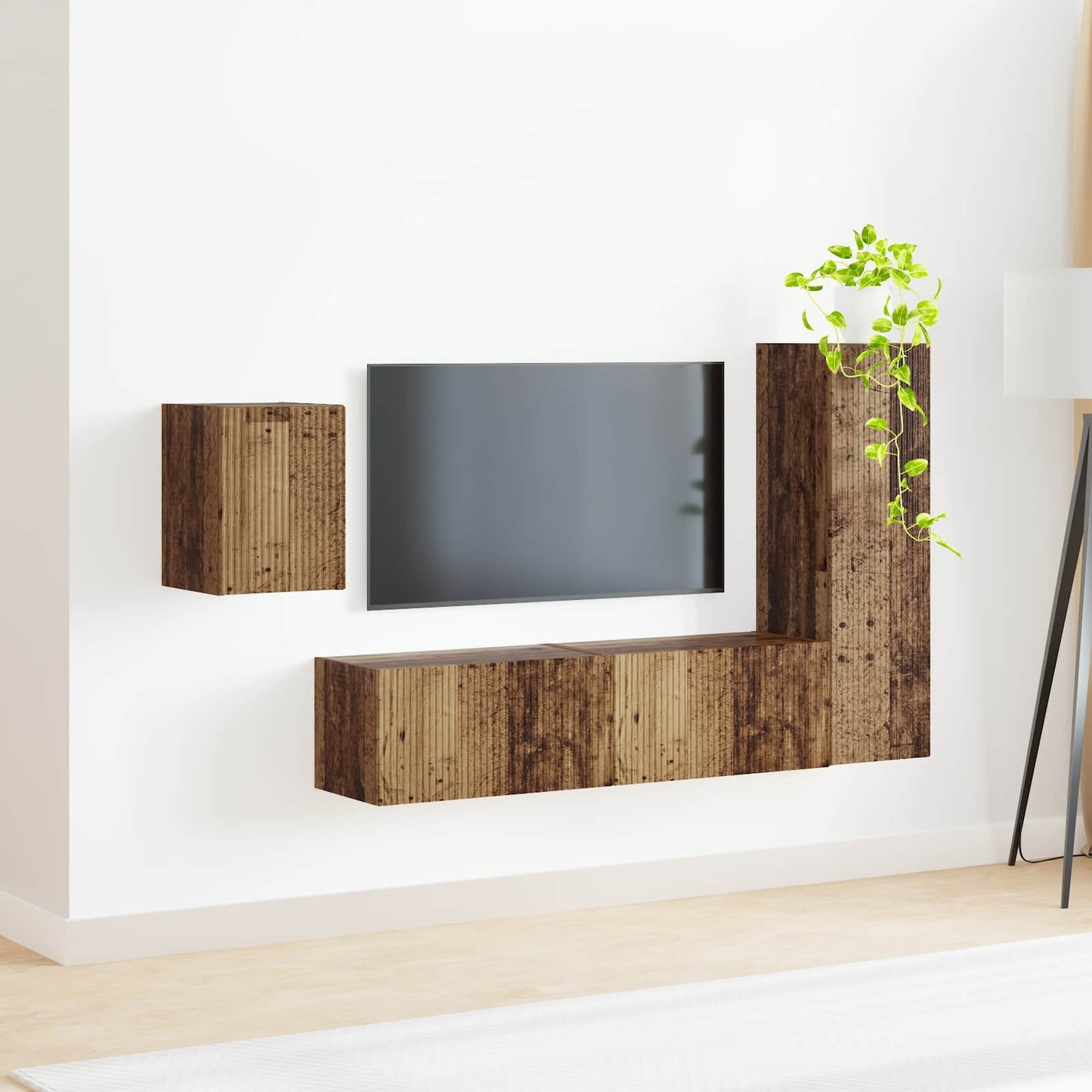 TV Cabinet Set Wall-mounted 4 pcs Old Wood Engineered Wood