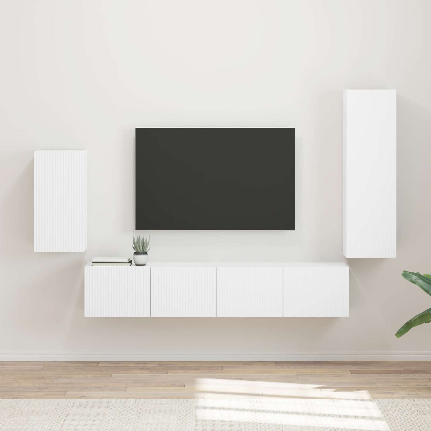 TV Cabinet Set Wall-mounted 4 pcs White Engineered Wood